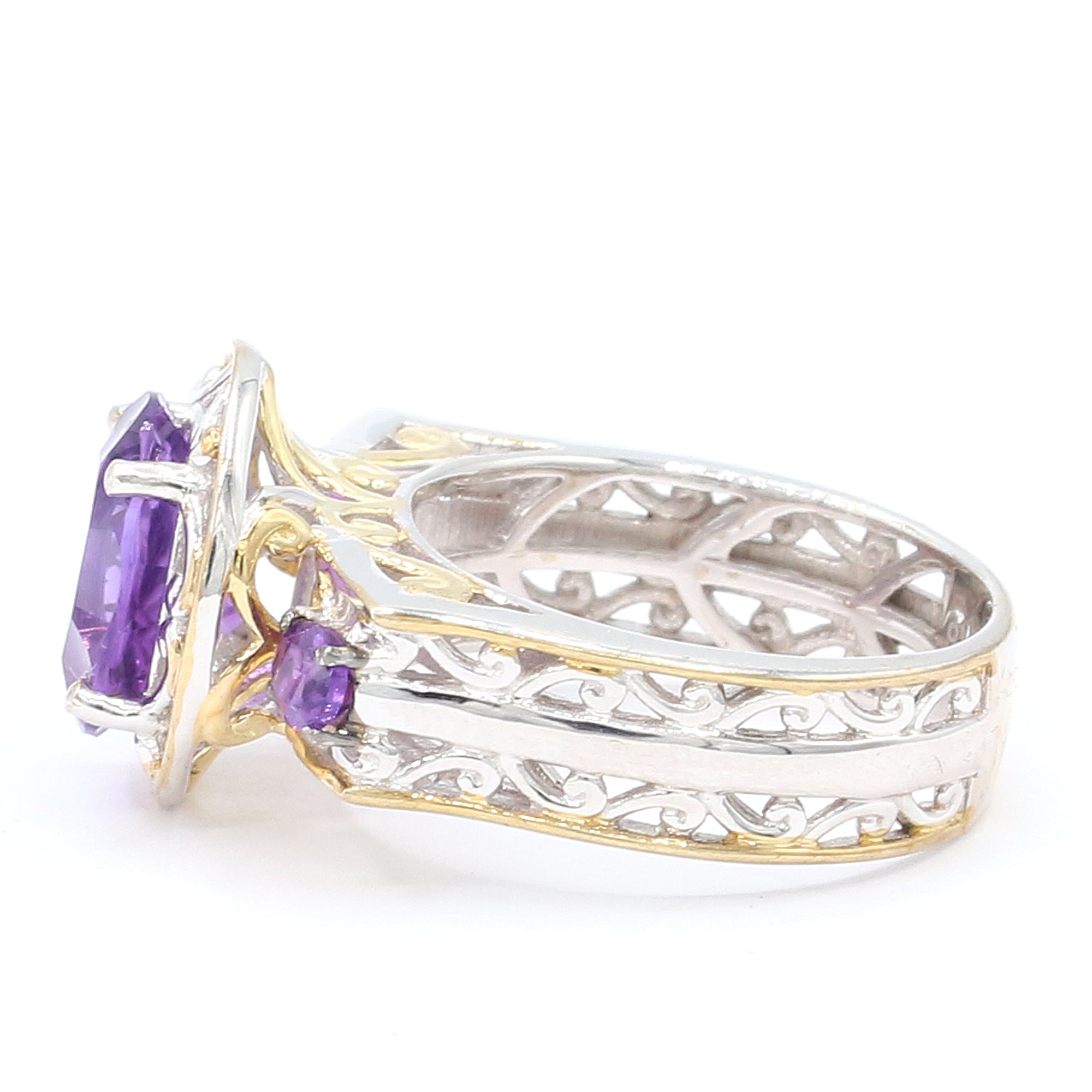 Gems en Vogue One-of-a-Kind 24K Palladium Silver 2.80ctw Millennium Cut African Amethyst Ring