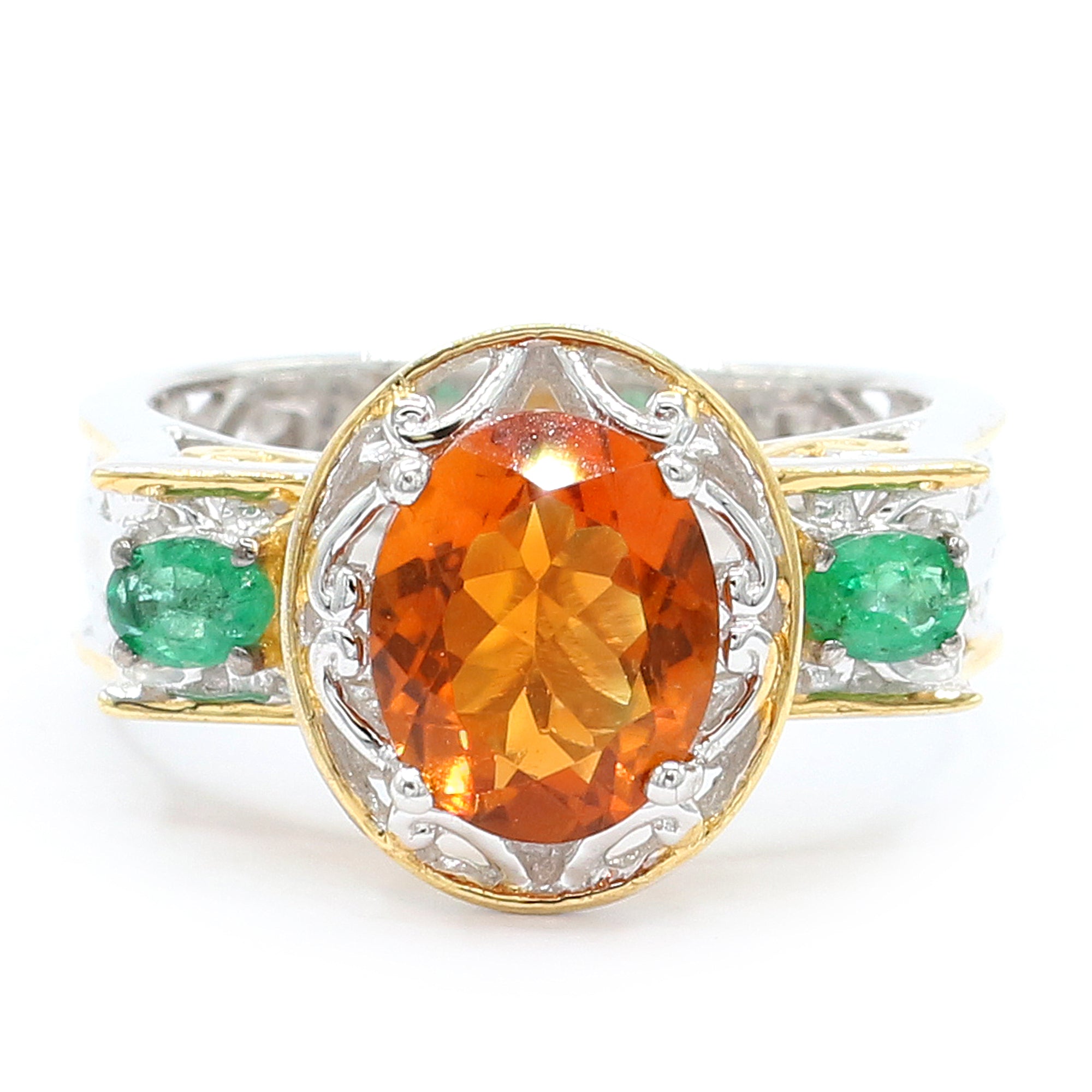 Gems en Vogue One-of-a-Kind 24K Palladium Silver 2.79ctw Madeira Citrine & Grizzly Emerald Ring