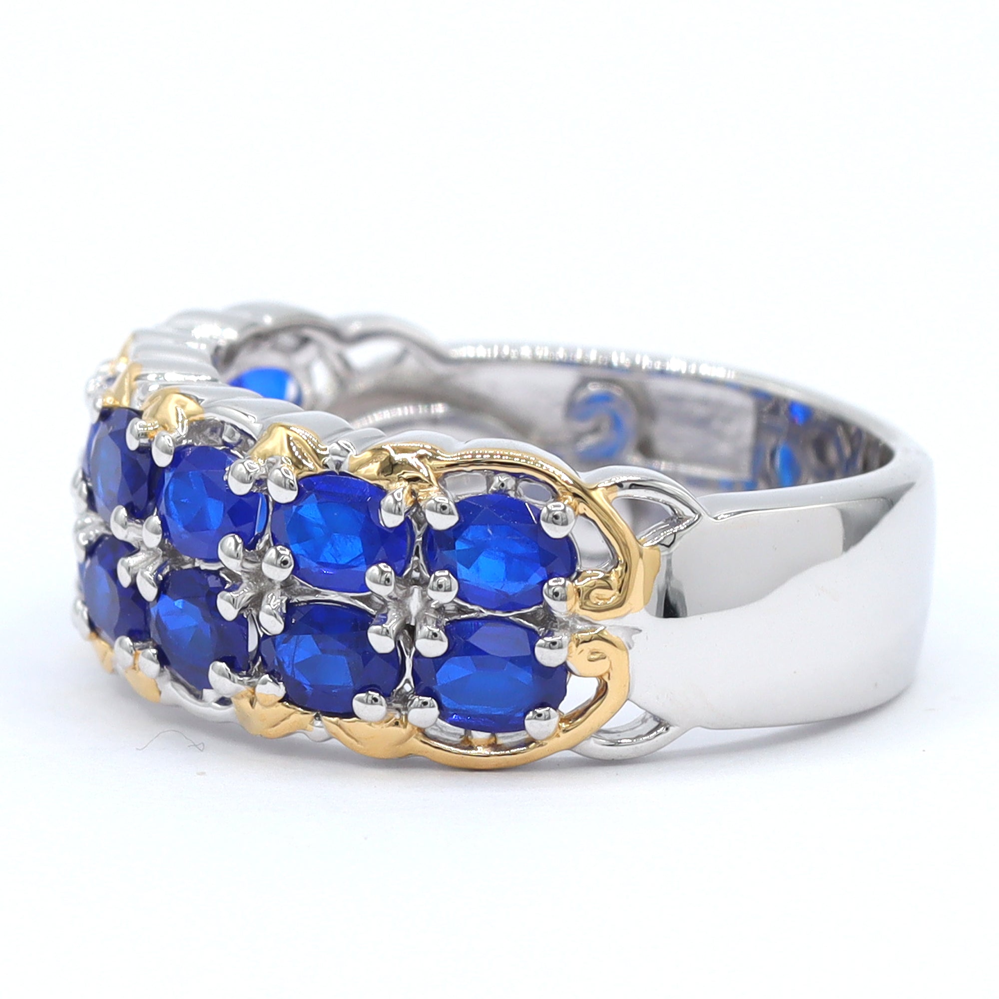 Gems en Vogue One-of-a-Kind 24K Palladium Silver 2.38ctw Cobalt Blue Spinel Double Row Ring