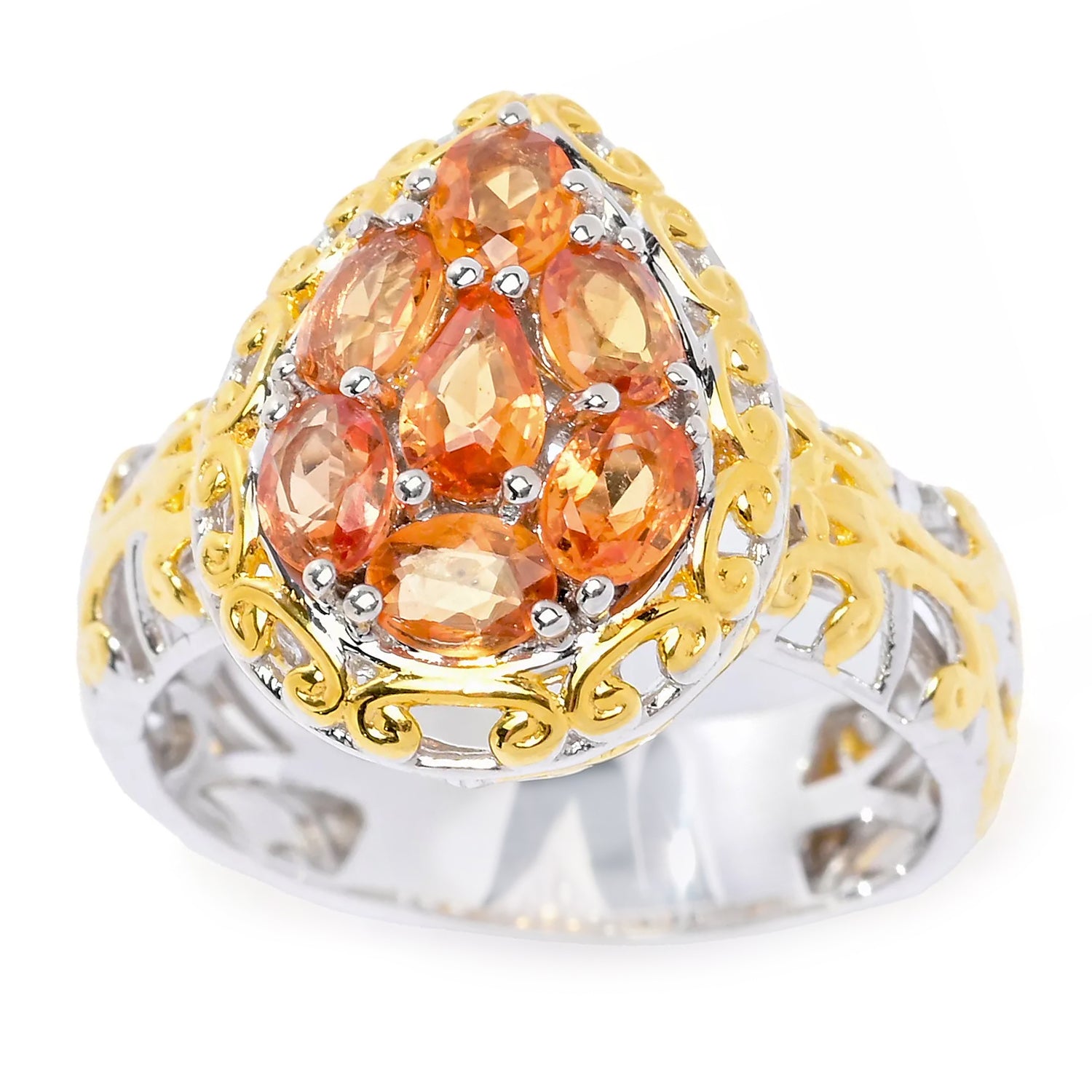 Gems en Vogue 2.01ctw Orange Sapphire Cluster Ring