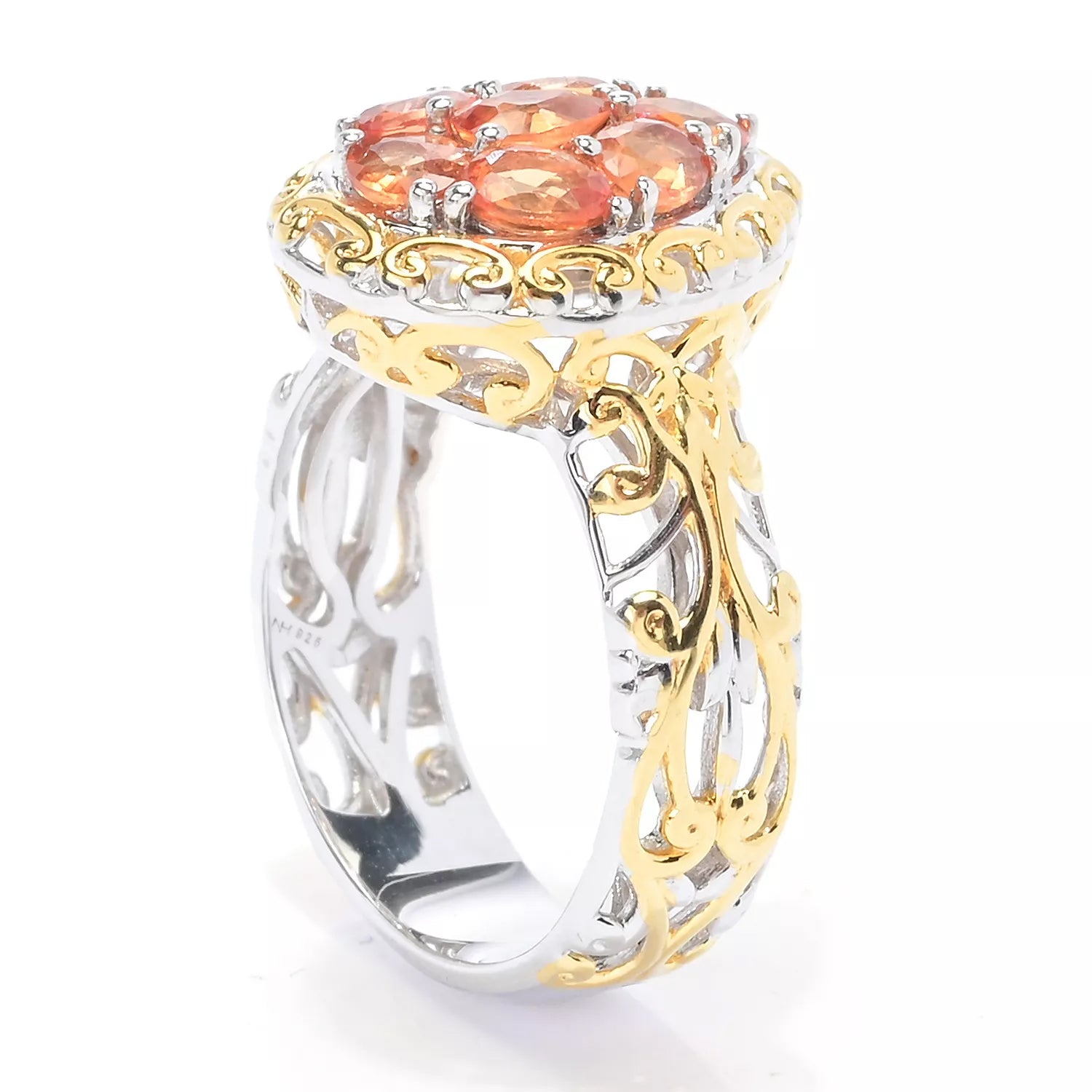 Gems en Vogue 2.01ctw Orange Sapphire Cluster Ring