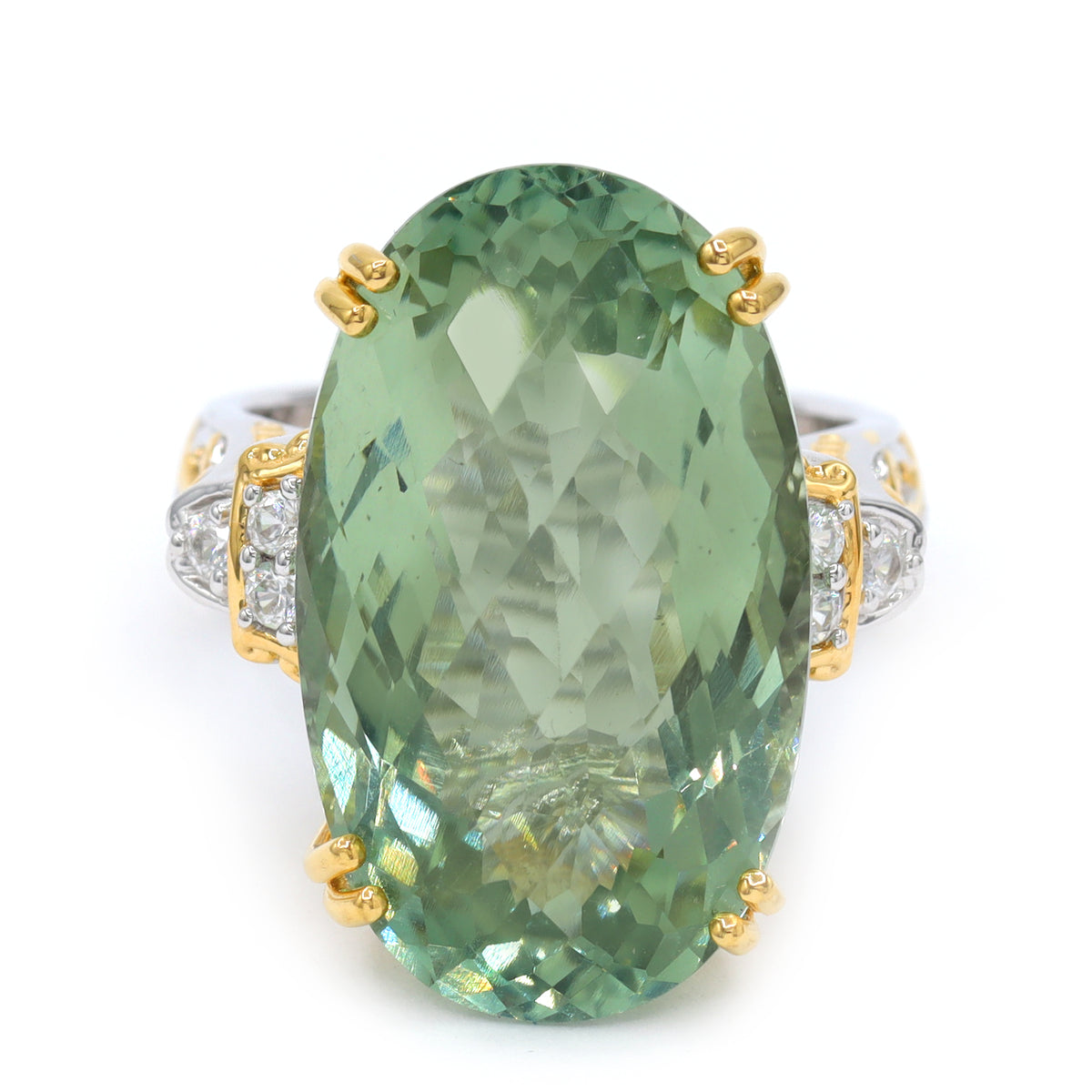 Gems en Vogue 24K Palladium Silver 23.71ctw Prasiolite & White Zircon Honker Ring