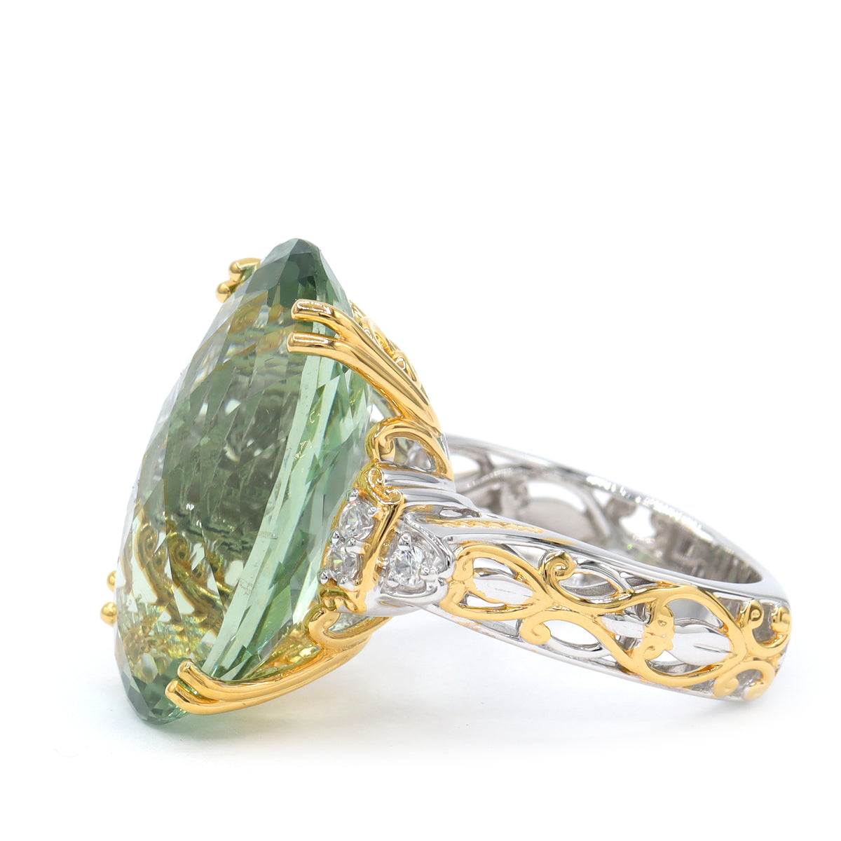 Gems en Vogue 24K Palladium Silver 23.71ctw Prasiolite & White Zircon Honker Ring
