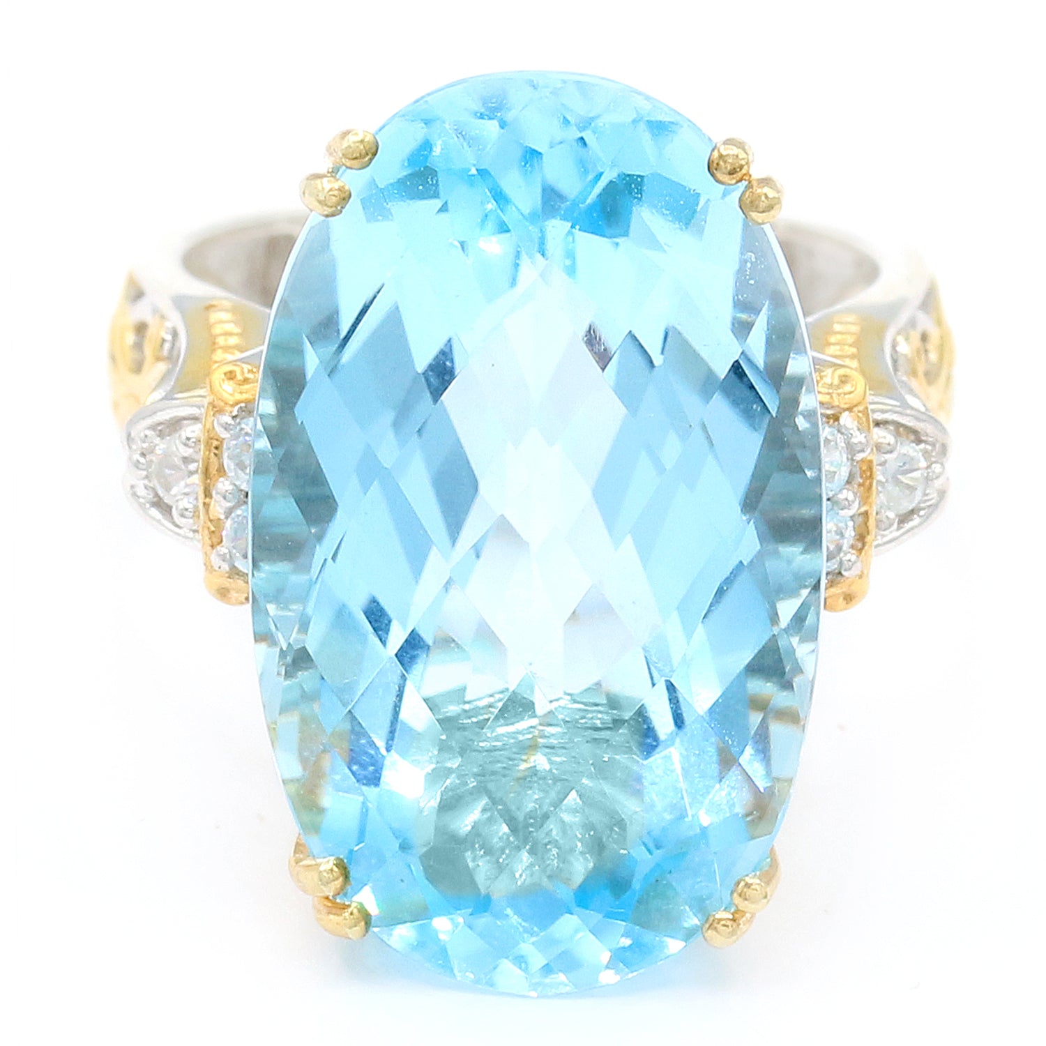 Gems en Vogue 24.86ctw Sky Blue Topaz & White Zircon Honker Ring