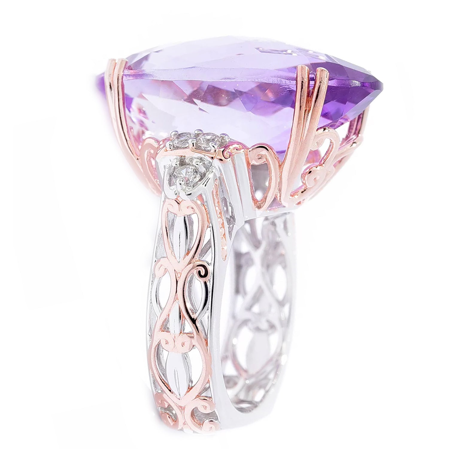 Gems en Vogue 24.80ctw Pink Amethyst & White Zircon Honker Ring