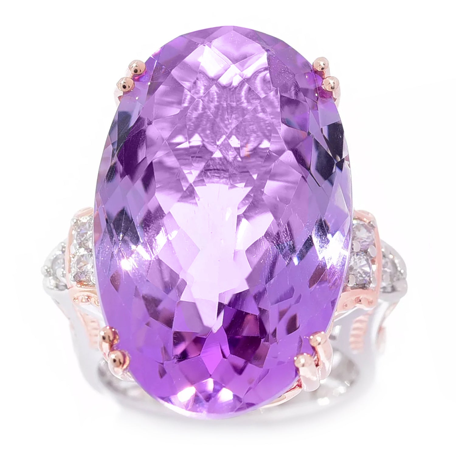 Gems en Vogue 24.80ctw Pink Amethyst & White Zircon Honker Ring