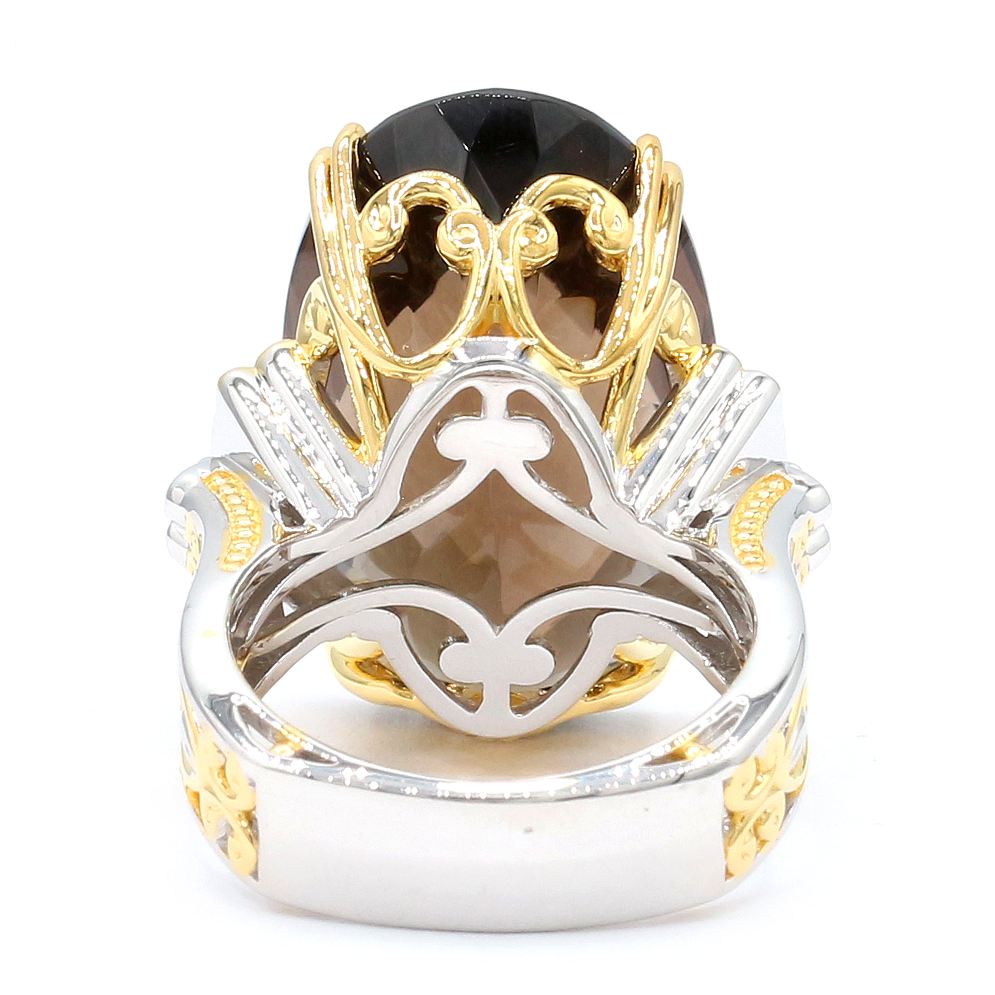 Gems en Vogue 24K Palladium Silver 21.25ctw Smoky Quartz & White Zircon Honker Ring