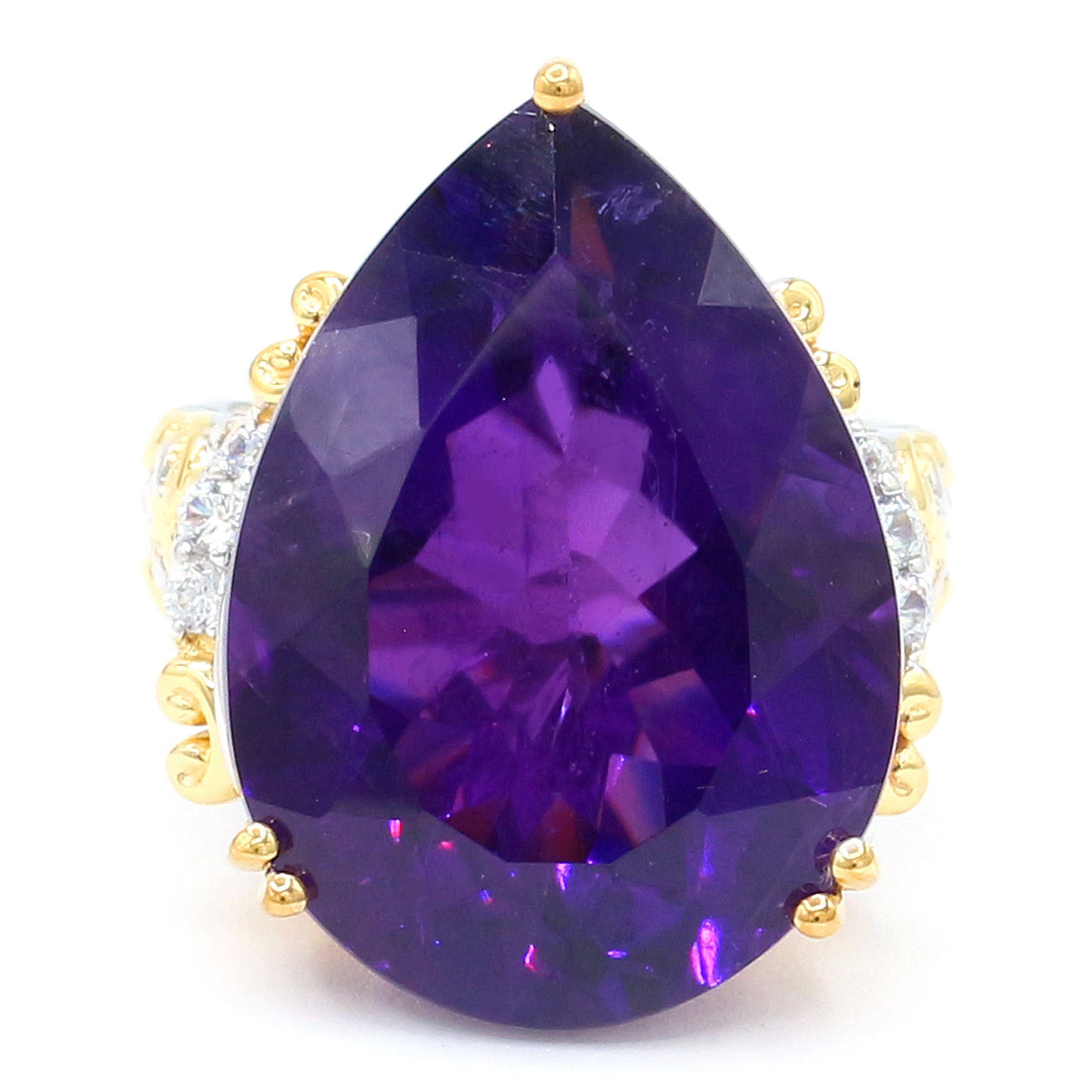 Couture Gems One-of-a-Kind 26.49ctw Tanzanian Amethyst & White Zircon Honker Ring