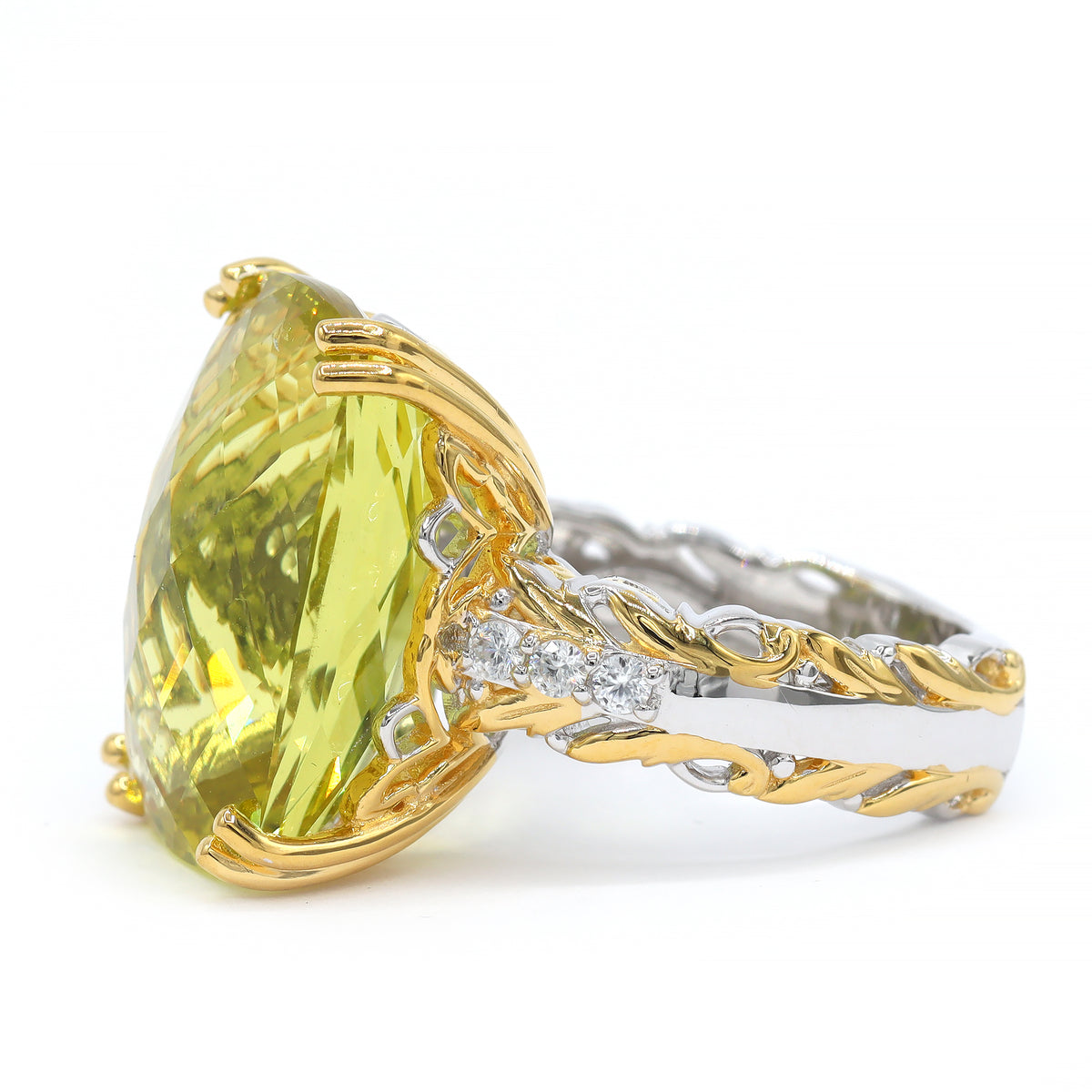 Gems en Vogue 24K Palladium Silver 18.87ctw Ouro Verde & White Zircon Ring