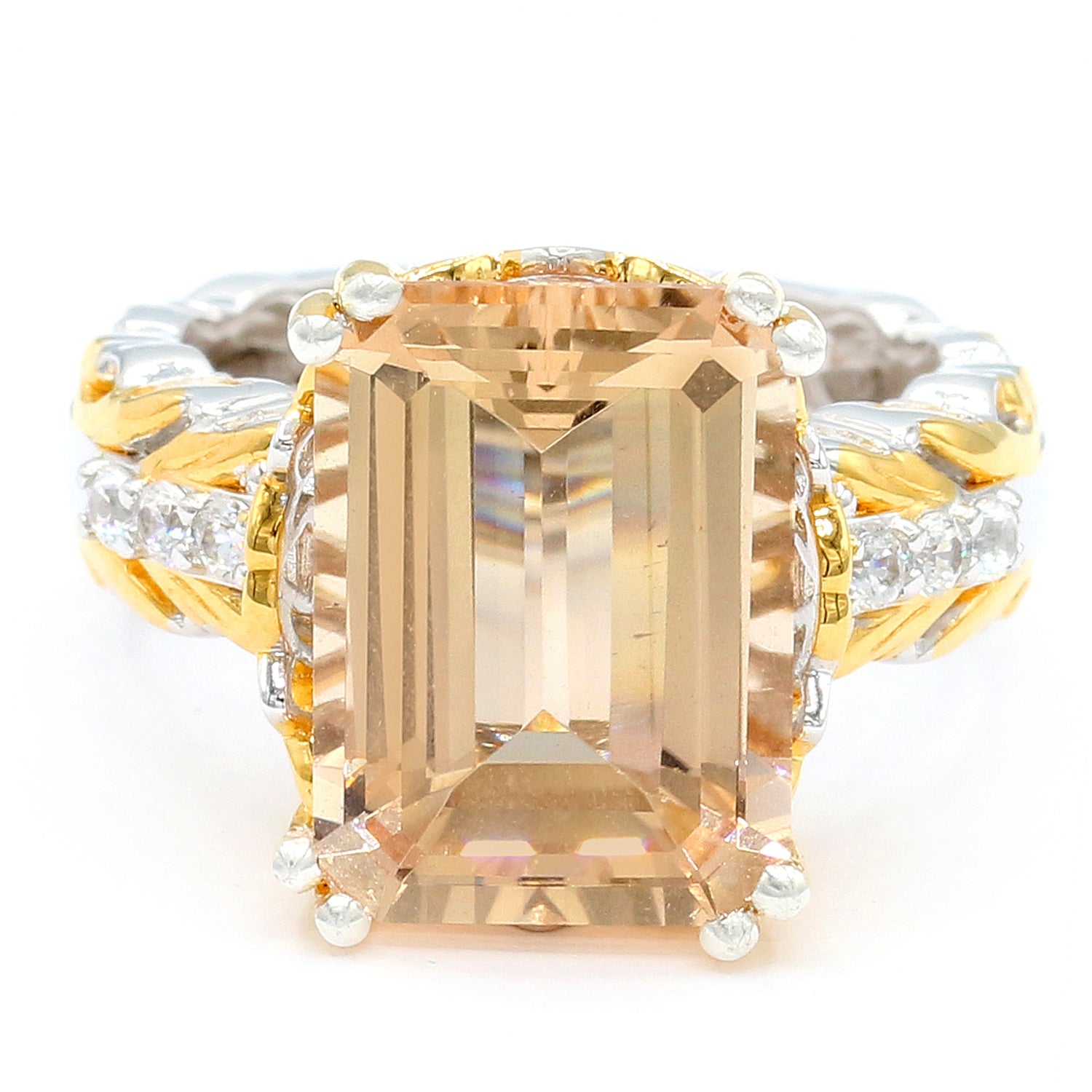 Limited Edition Gems en Vogue 8.82ctw Peach Morganite & White Zircon Ring