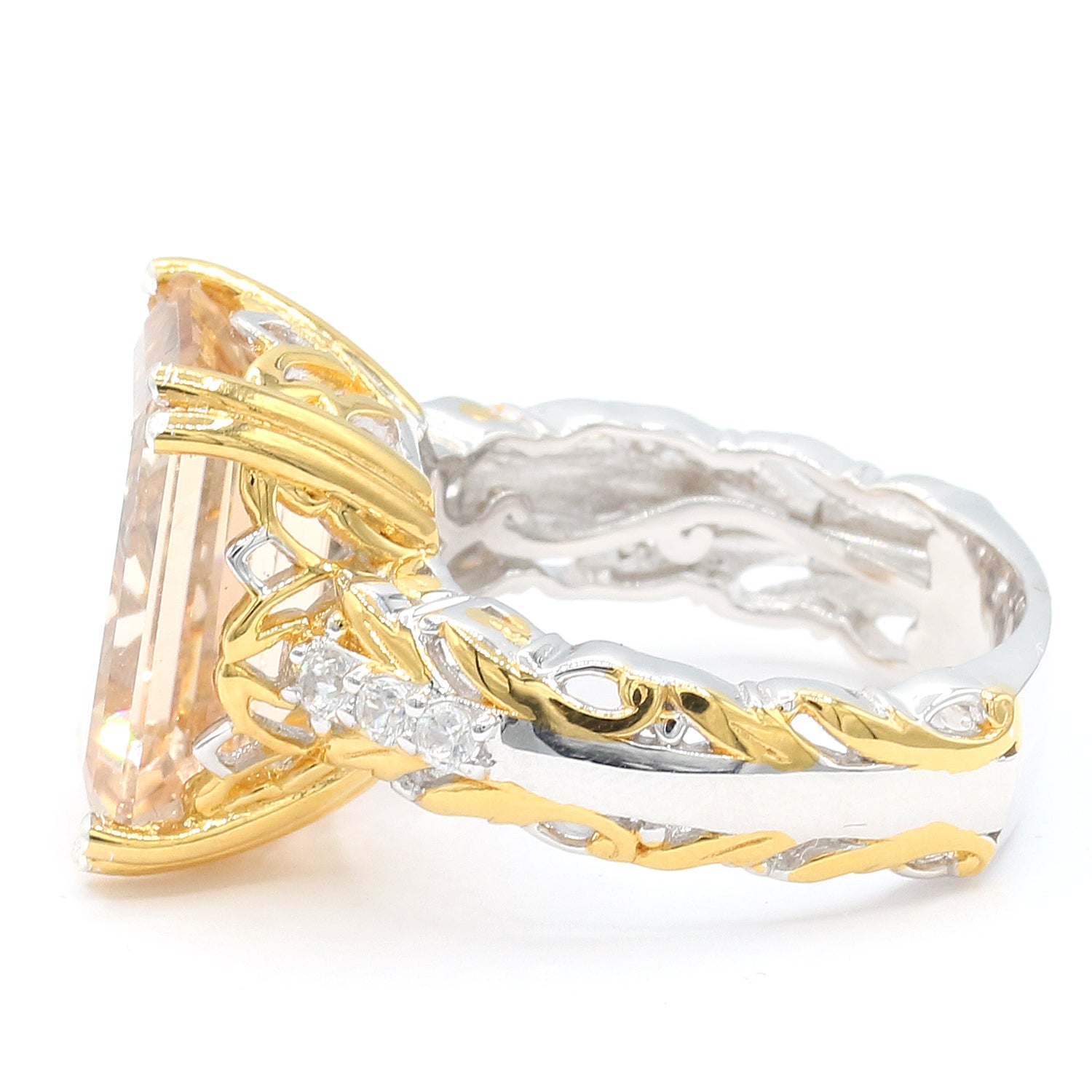 Limited Edition Gems en Vogue 8.82ctw Peach Morganite & White Zircon Ring