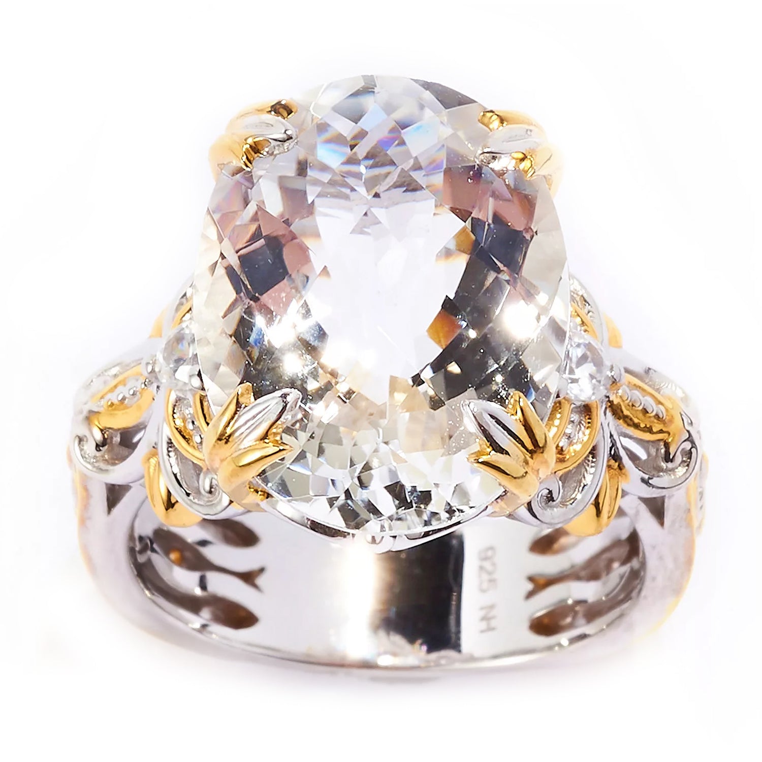 Gems en Vogue 8.08ctw Clear Quartz & White Zircon Ring