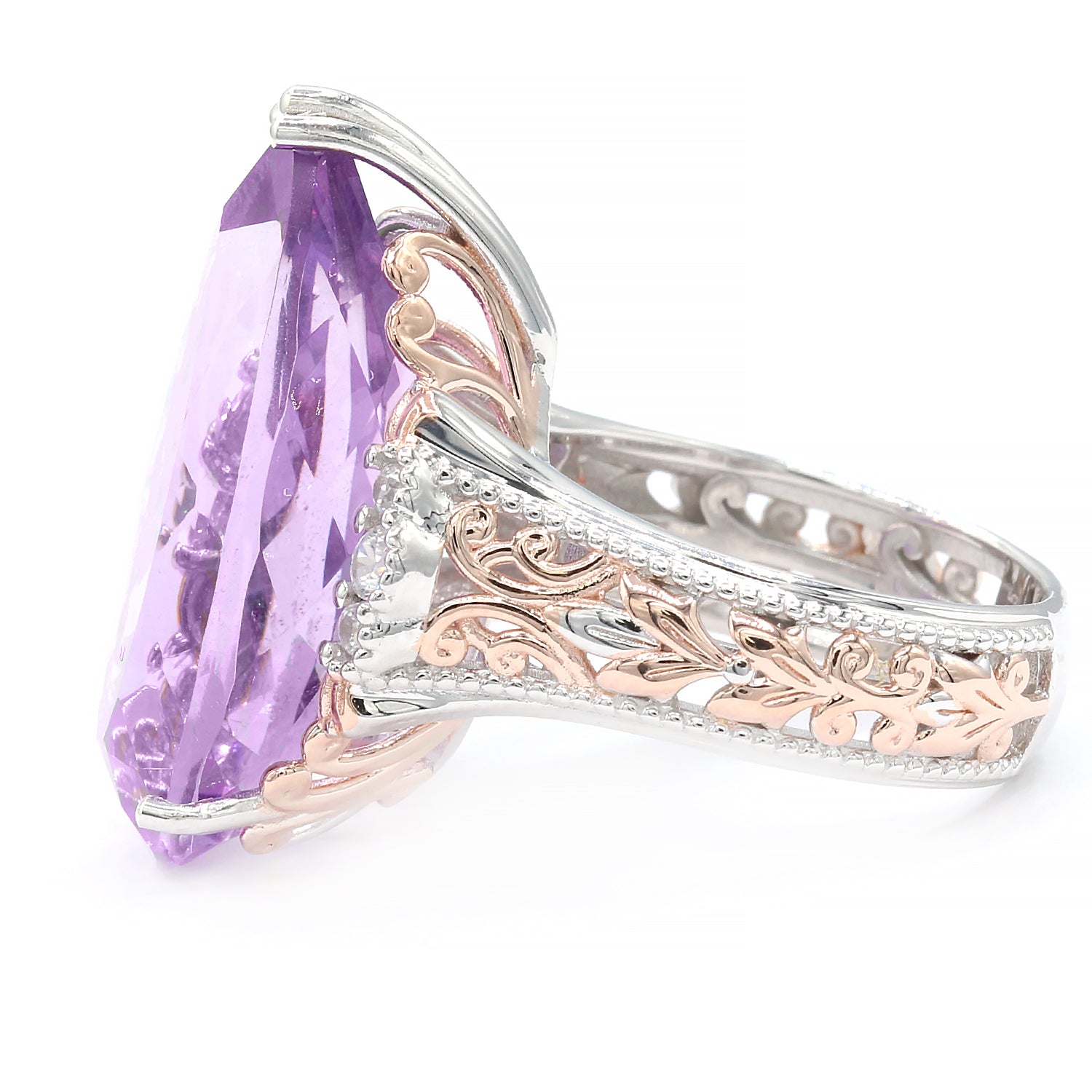 Gems en Vogue 18.27ctw Pearshaped Pink Amethyst & White Zircon Ring