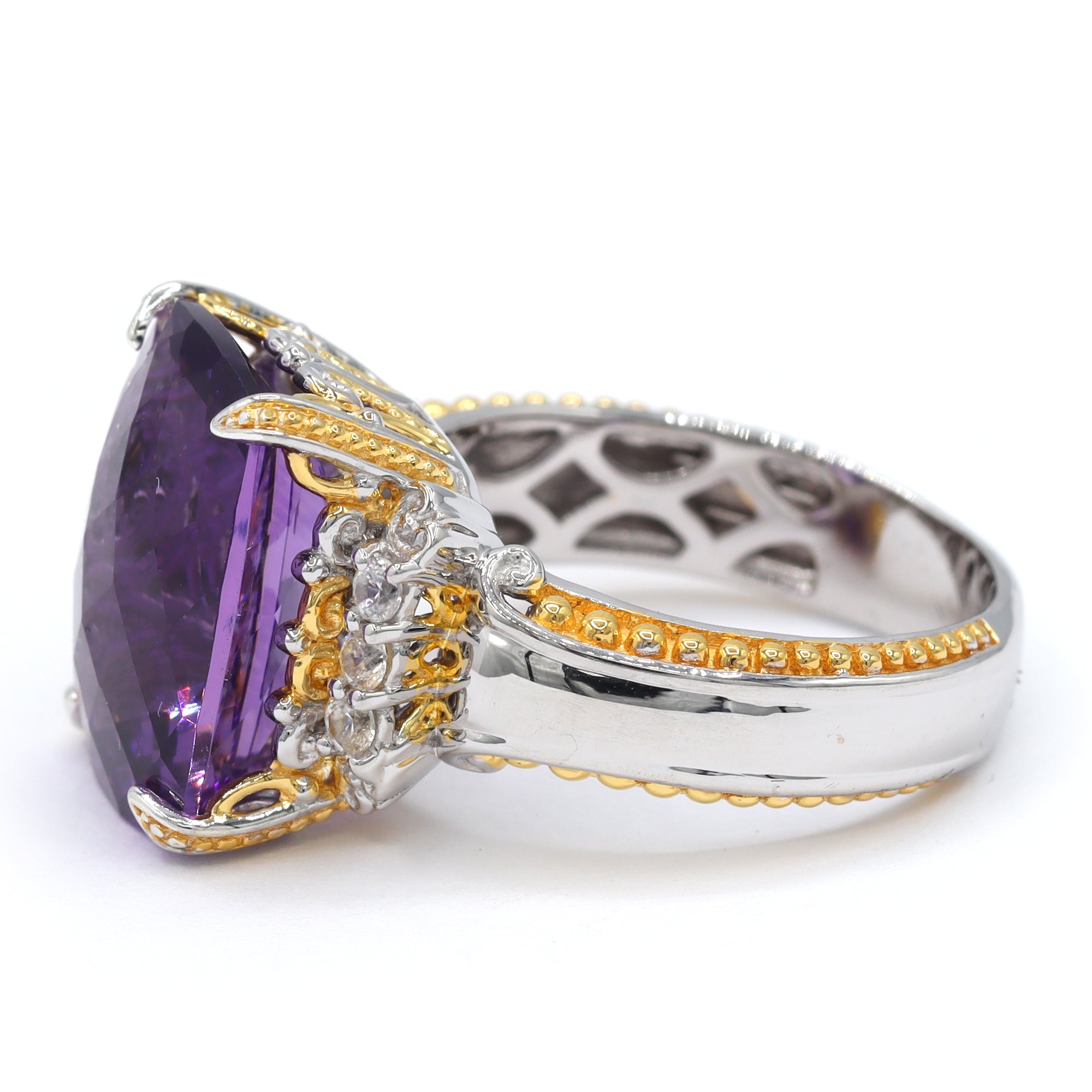 Gems en Vogue One-of-a-Kind 24K Palladium Silver 9.11ctw African Amethyst & White Zircon Ring
