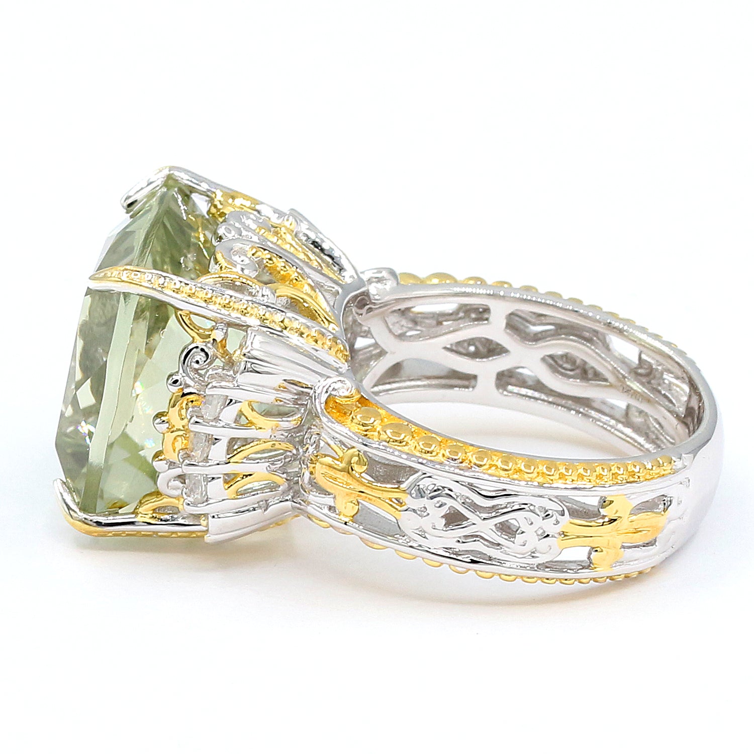 Gems en Vogue 14.15ctw Square Cushion Prasiolite & White Zircon Ring