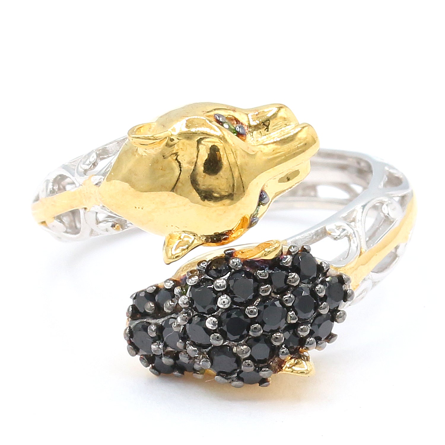 Gems en Vogue 1.01ctw Black Spinel & Chrome Diopside Panther Ring