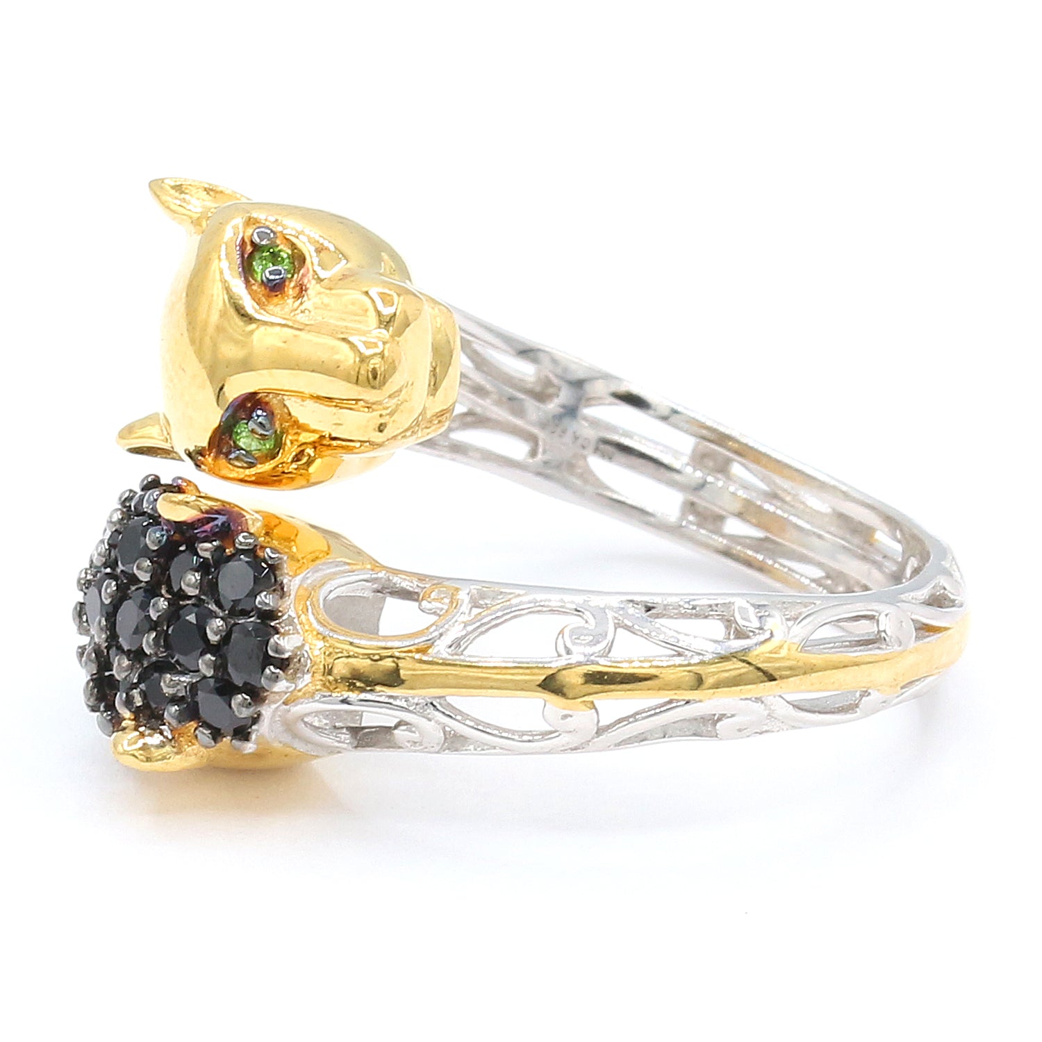 Gems en Vogue 1.01ctw Black Spinel & Chrome Diopside Panther Ring