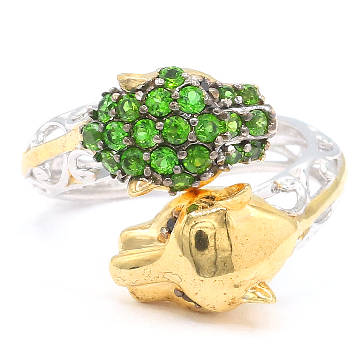 Gems en Vogue 1.01ctw Chrome Diopside & Black Spinel Panther Ring