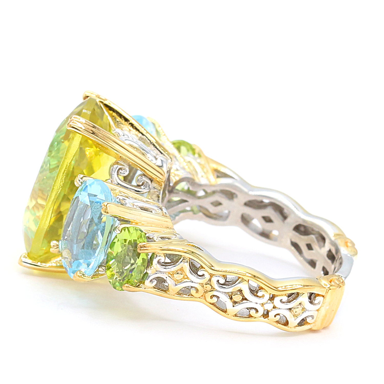 Gems en Vogue 14.34ctw Ouro Verde, Blue Topaz & Peridot Five Stone Ring