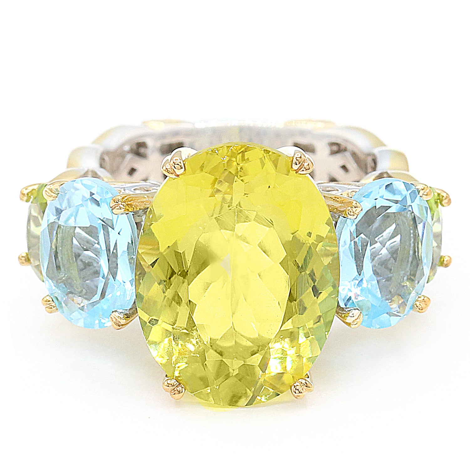 Gems en Vogue 14.34ctw Ouro Verde, Blue Topaz & Peridot Five Stone Ring