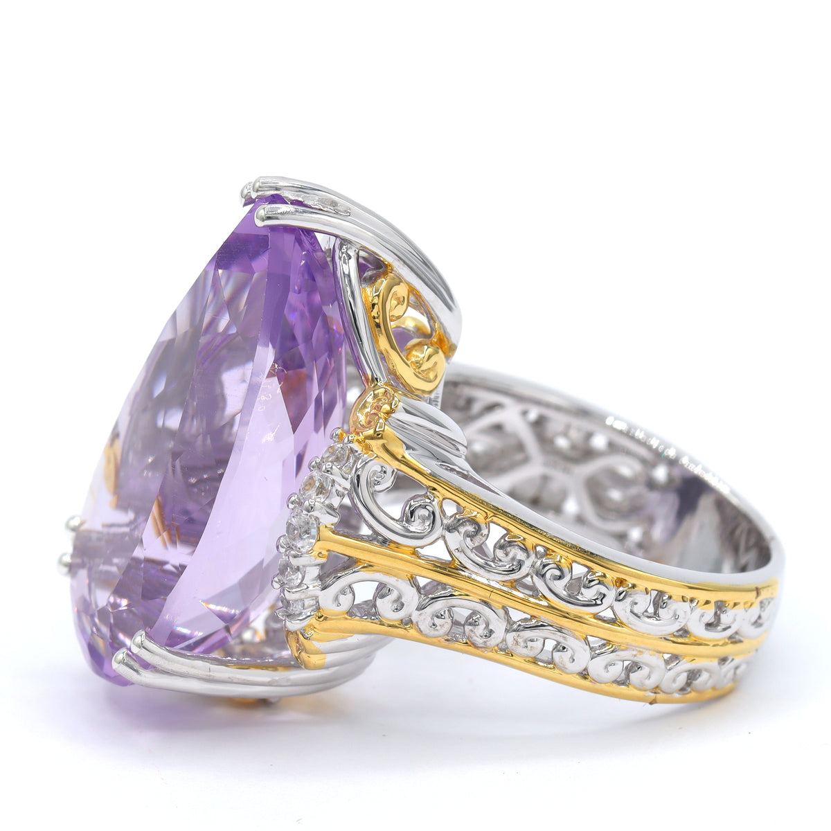 Gems en Vogue One-of-a-Kind 24K Palladium Silver 21.96ctw Pink Amethyst & White Zircon Honker Ring
