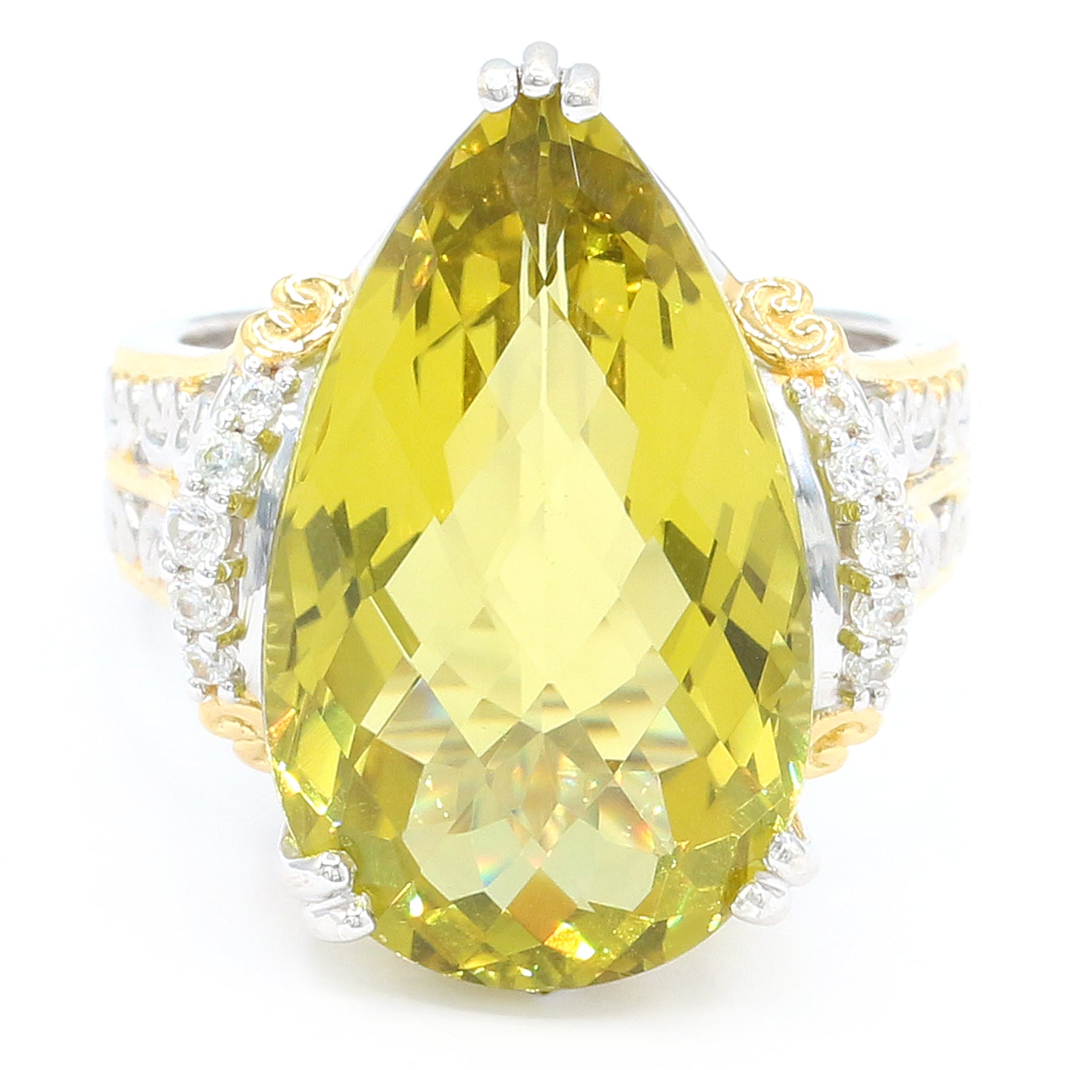 Gems en Vogue 16.46ctw Ouro Verde & White Zircon Ring