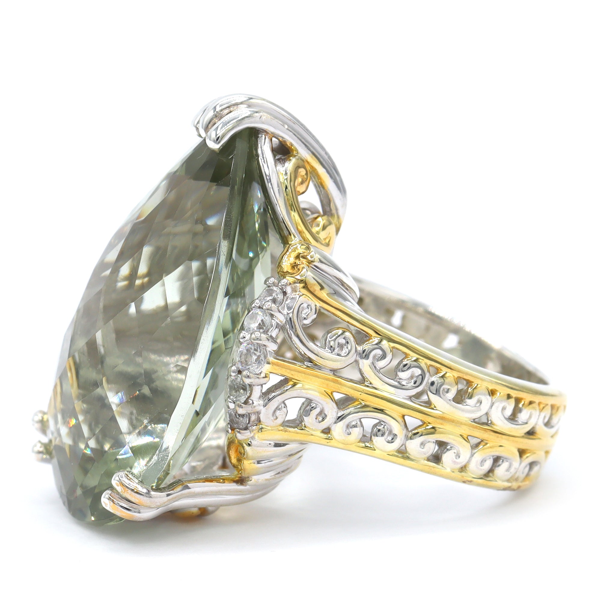 Gems en Vogue 24K Palladium Silver 20.40ctw Prasiolite & White Zircon Honker Ring