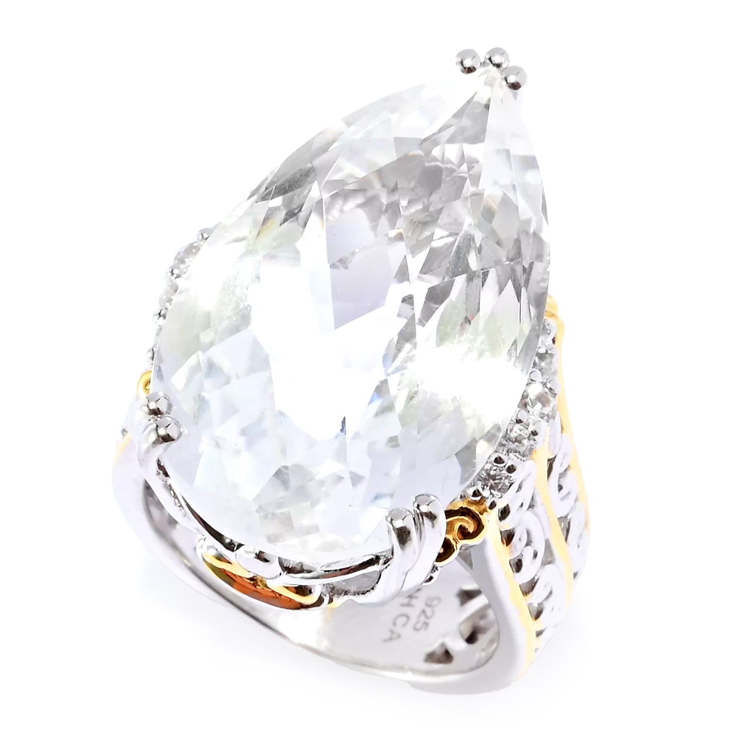 Gems en Vogue 21.35ctw Pear Shape Clear Quartz & White Zircon Honker Ring