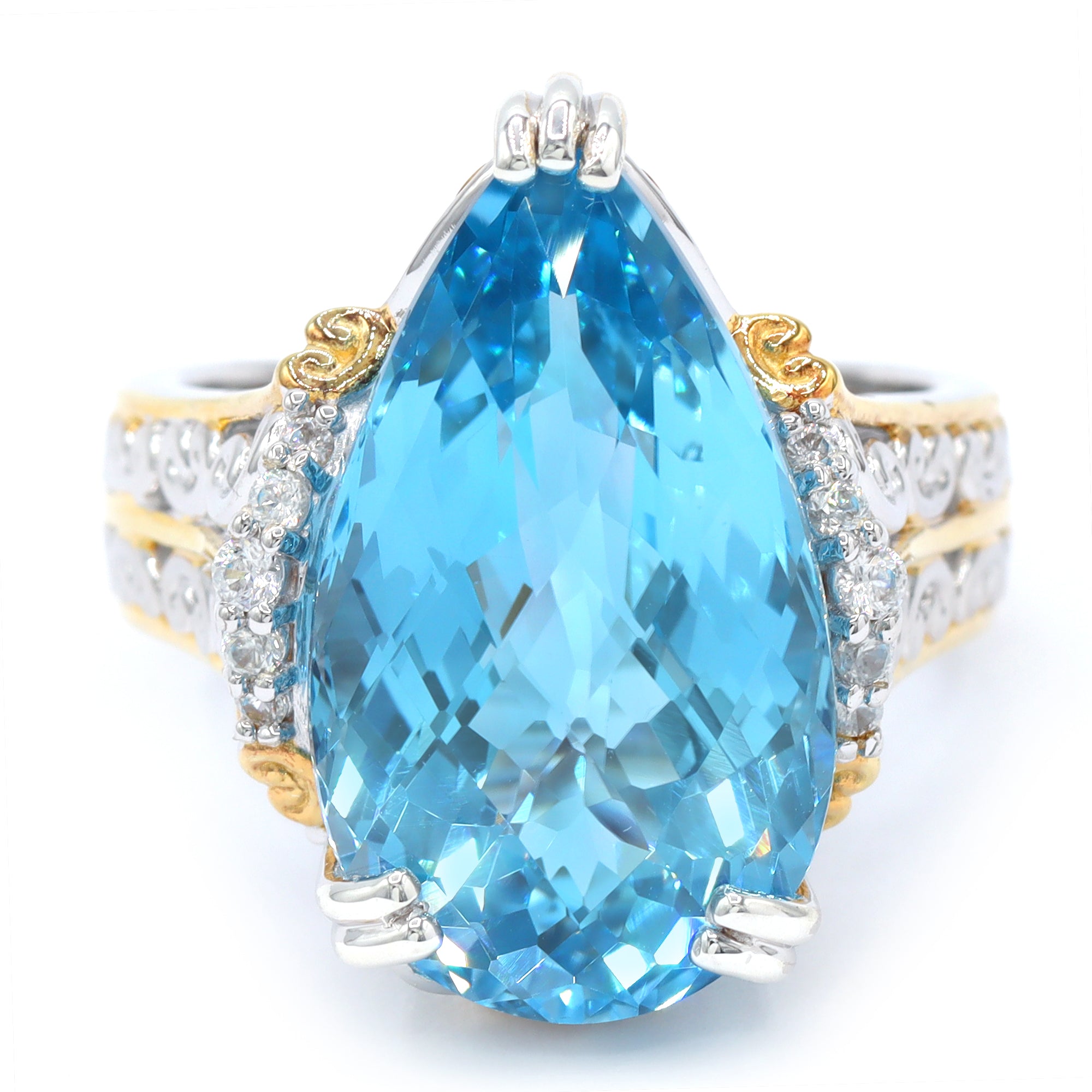 Gems en Vogue 24K Palladium Silver 20.40ctw Blue Topaz & White Zircon Honker Ring