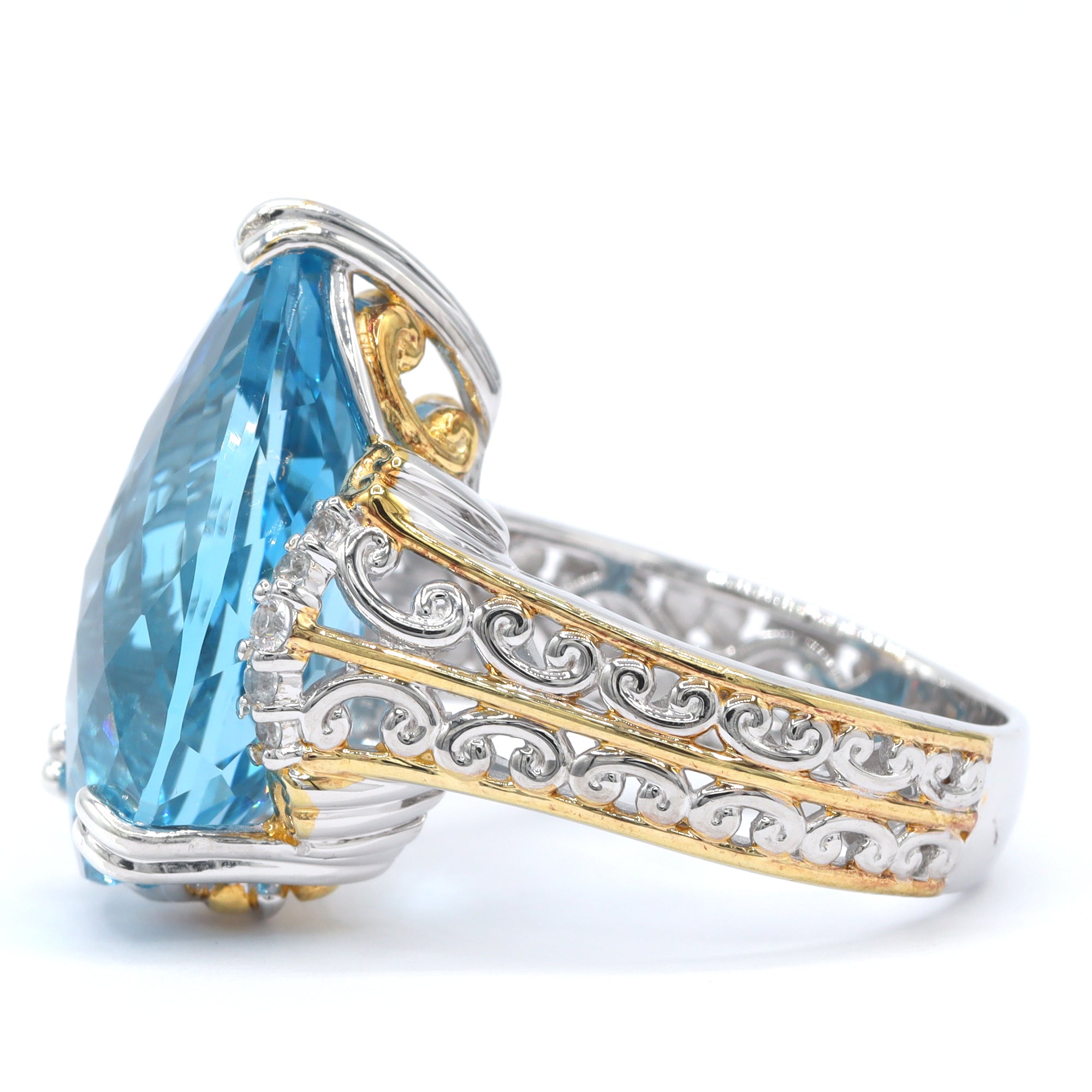 Gems en Vogue 24K Palladium Silver 20.40ctw Blue Topaz & White Zircon Honker Ring