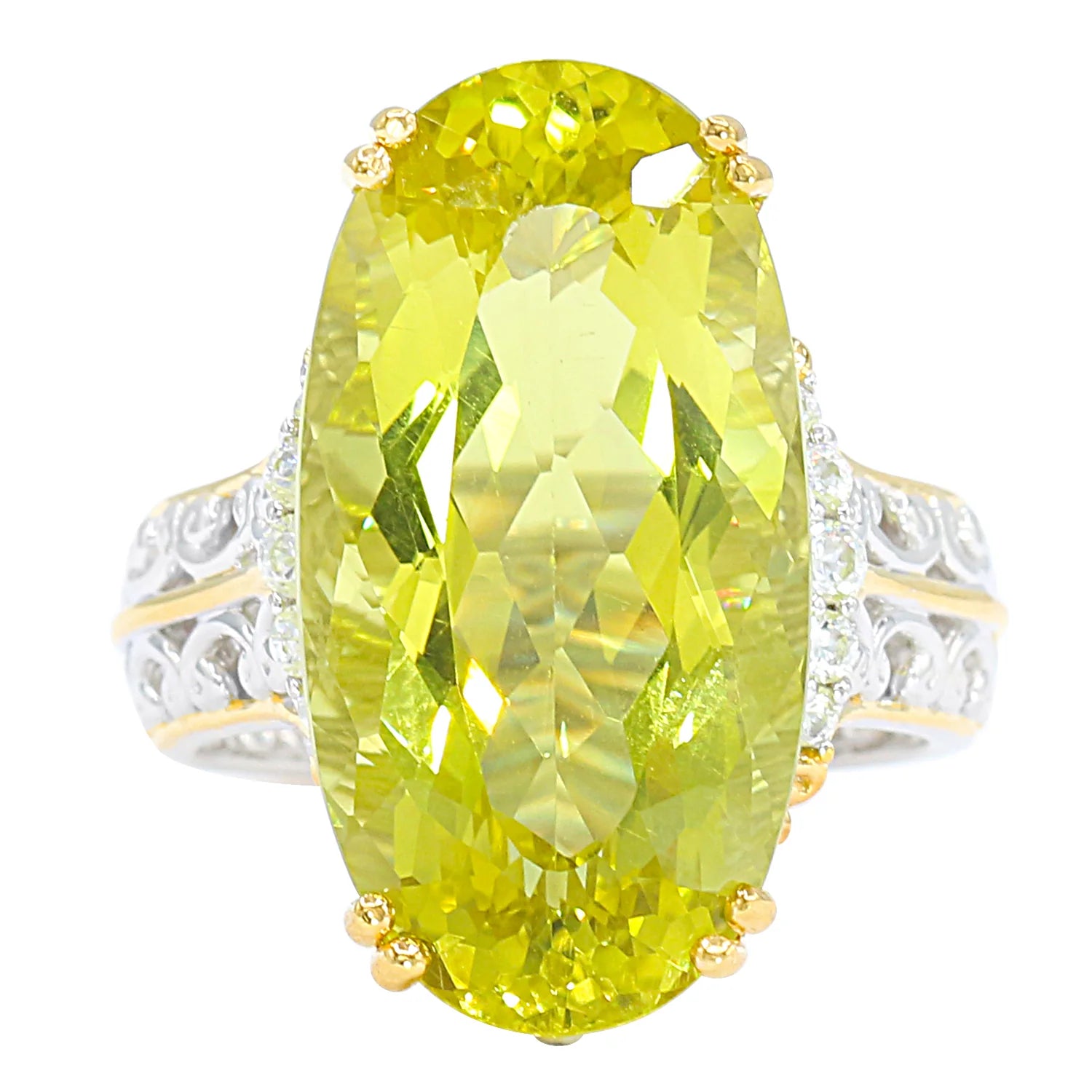 Gems en Vogue 14.34ctw Ouro Verde & White Zircon Ring