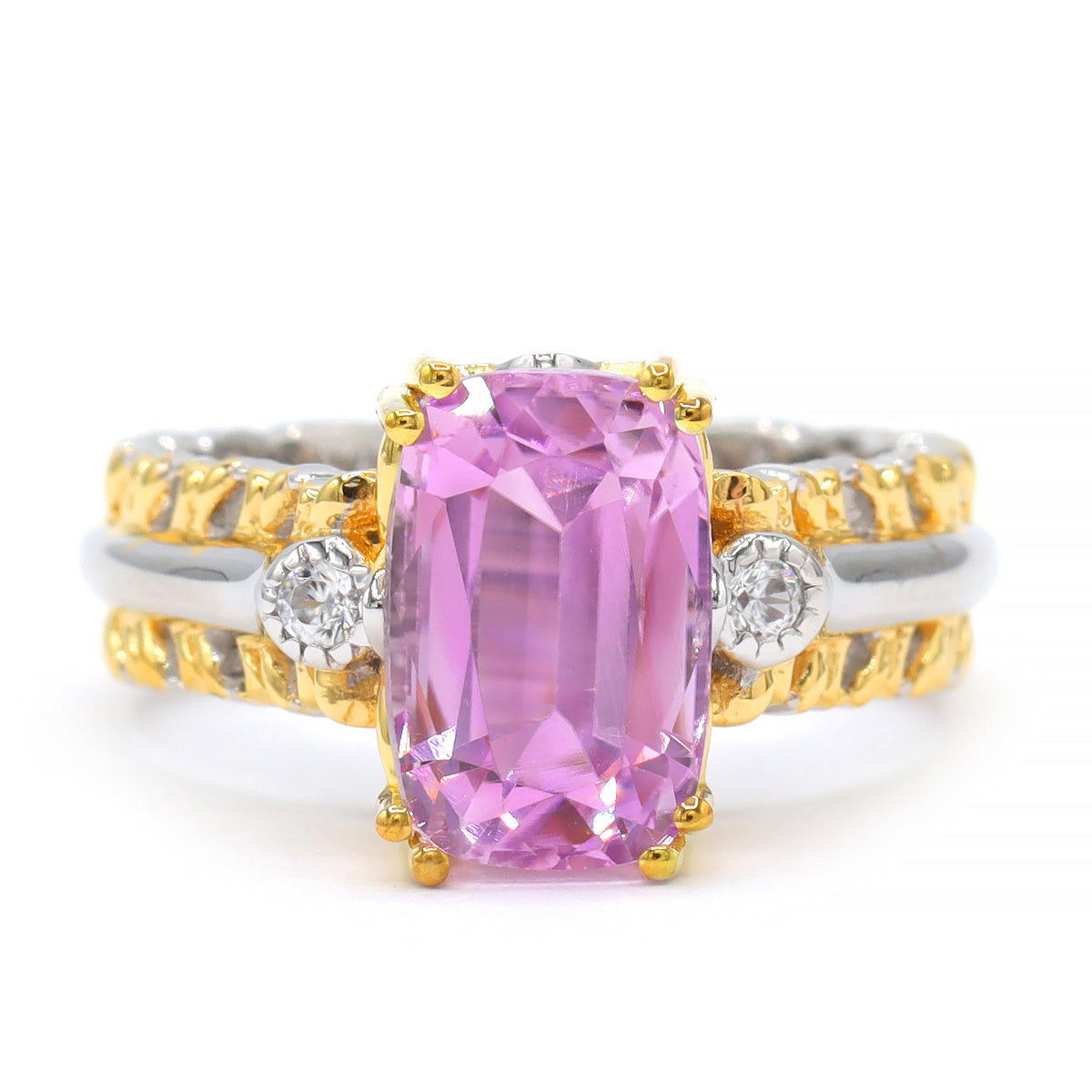 Gems en Vogue One-of-a-Kind 24K Palladium Silver 7.47ctw Pink Kunzite & White Zircon Ring
