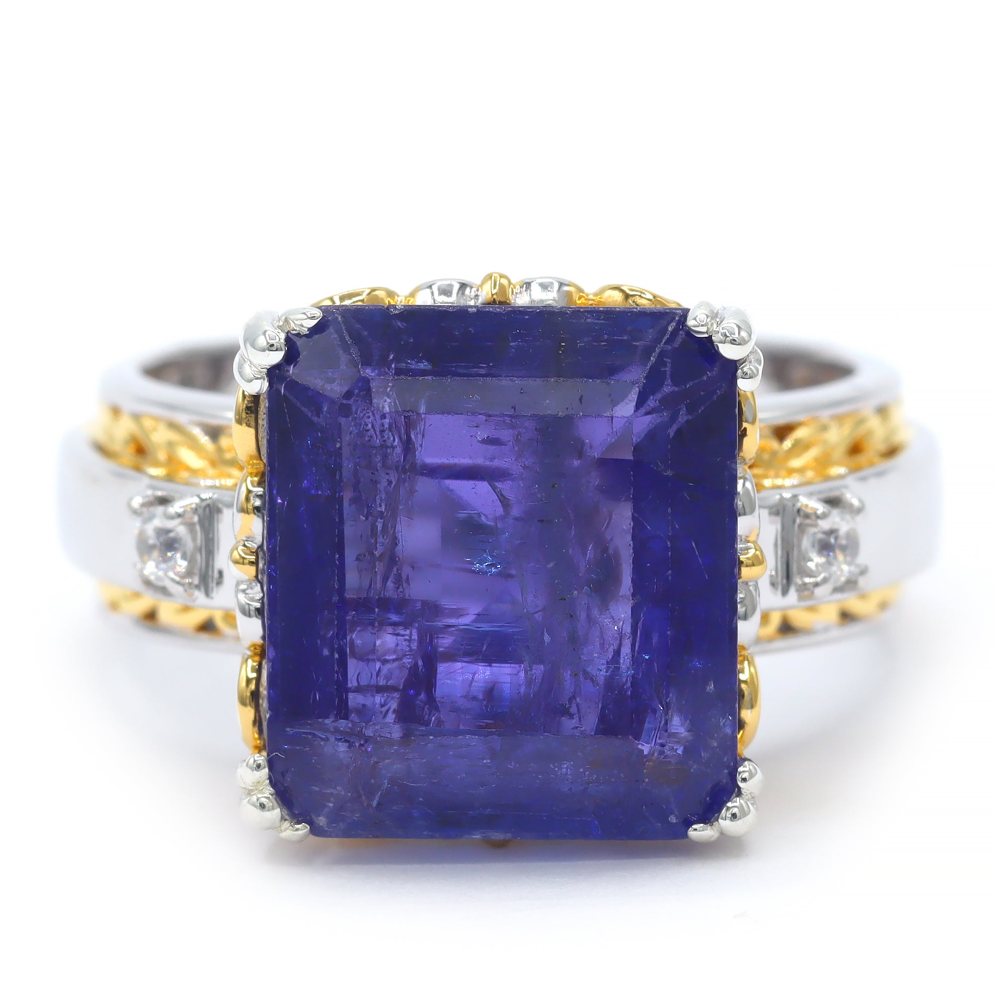 Couture Gems One-of-a-Kind 24K Palladium Silver 9.78ctw Tanzanite & White Zircon Ring