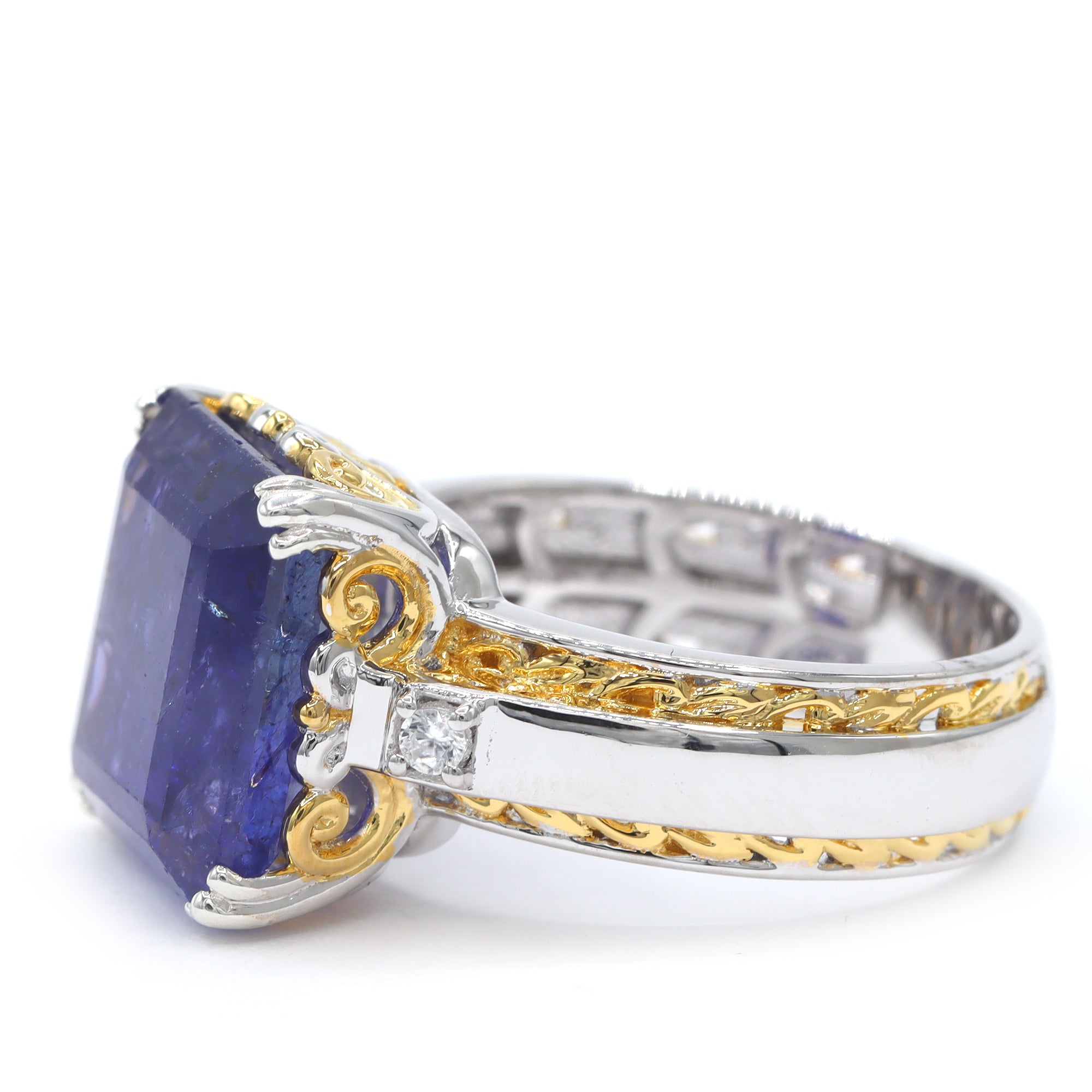 Couture Gems One-of-a-Kind 24K Palladium Silver 9.78ctw Tanzanite & White Zircon Ring