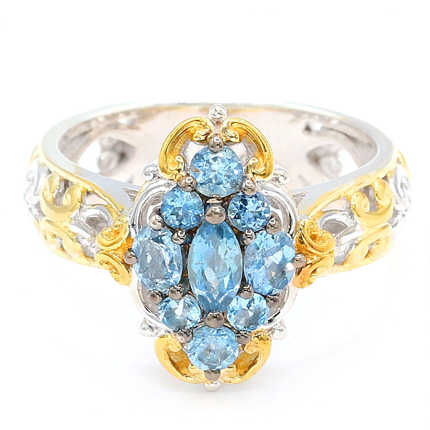 Gems en Vogue 1.03ctw Tanzanian Aquamarine Cluster Ring