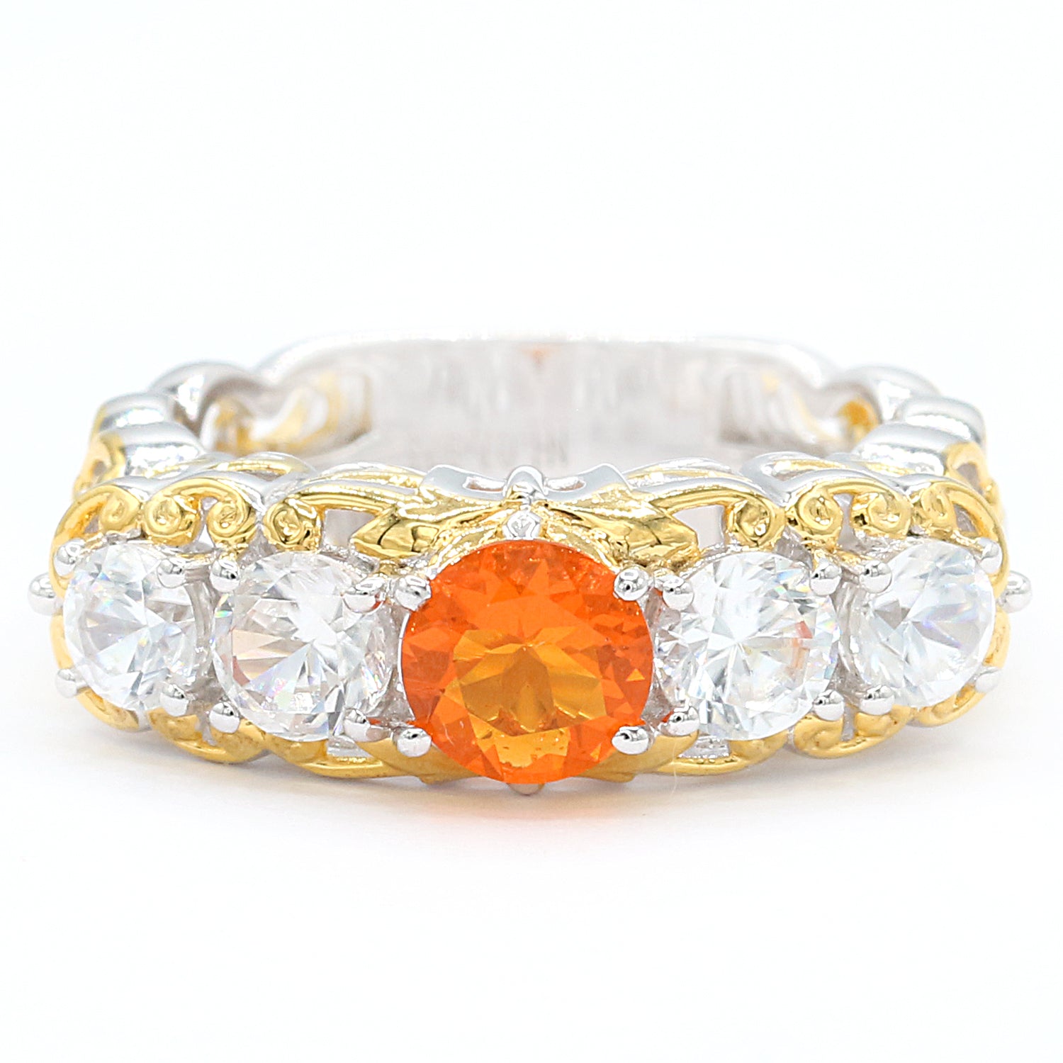 Gems en Vogue 2.56ctw Fire Opal & White Zircon Five Stone Ring