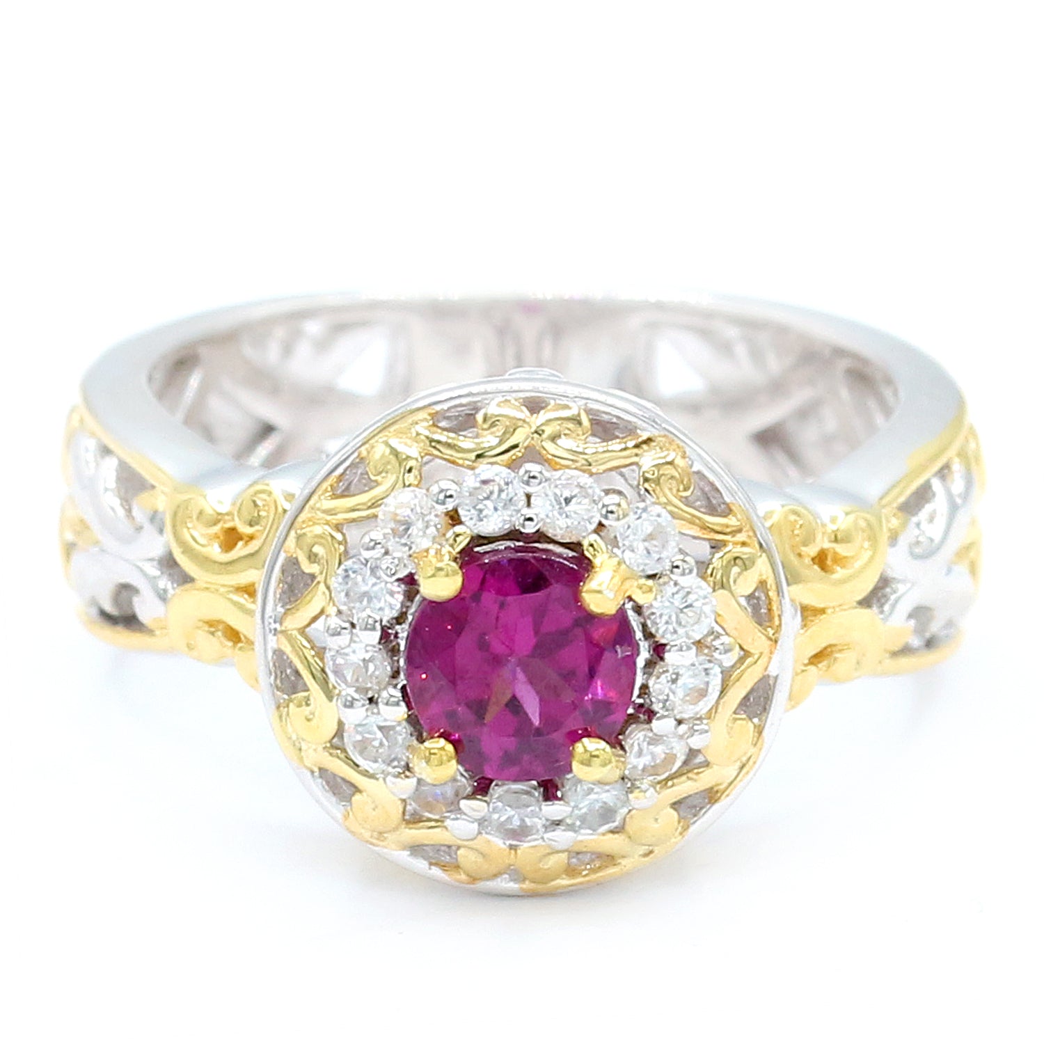 Gems en Vogue 1.04ctw Color Change Purple Garnet & White Zircon Halo Ring