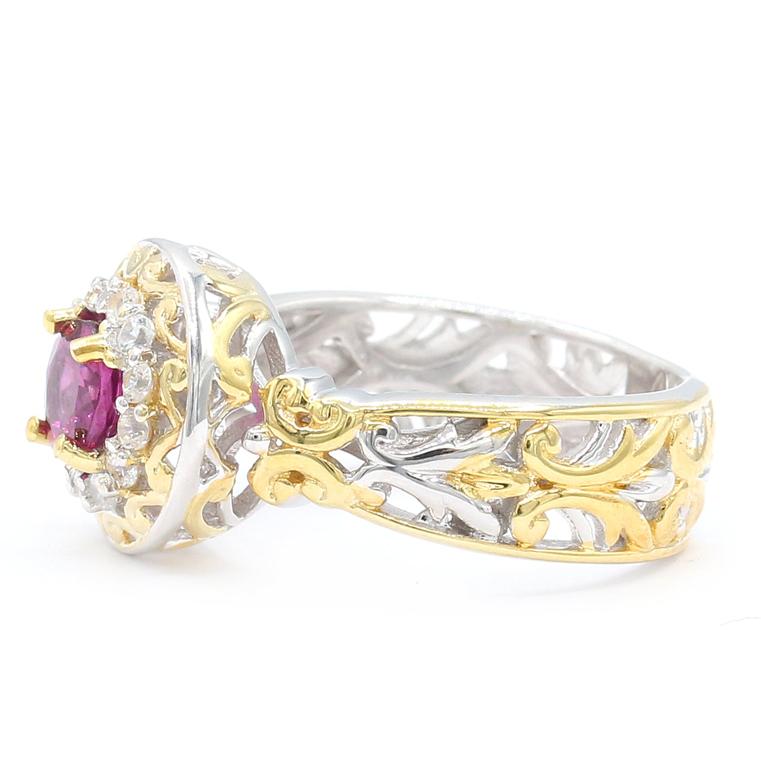 Gems en Vogue 1.04ctw Color Change Purple Garnet & White Zircon Halo Ring