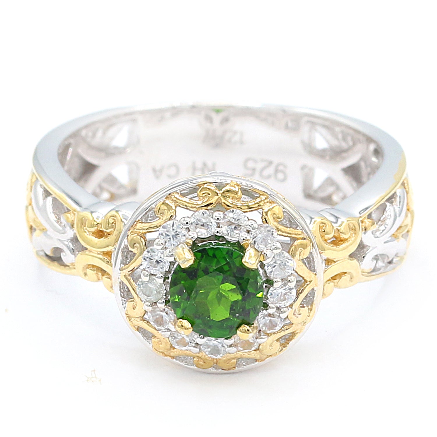 Gems en Vogue 0.94ctw Chrome Diopside & White Zircon Halo Ring