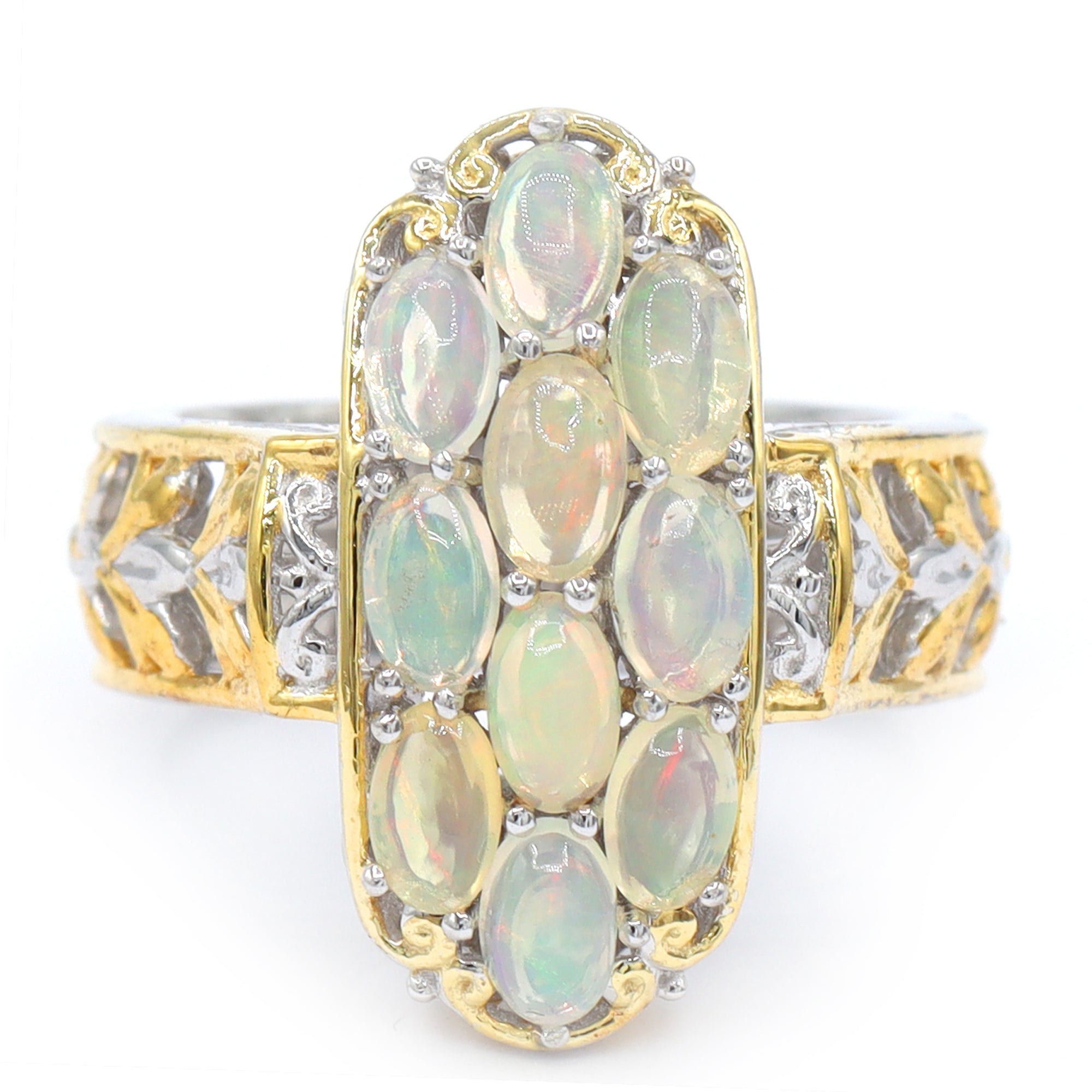 Gems en Vogue 24K Palladium Silver Ethiopian Opal Cluster Ring