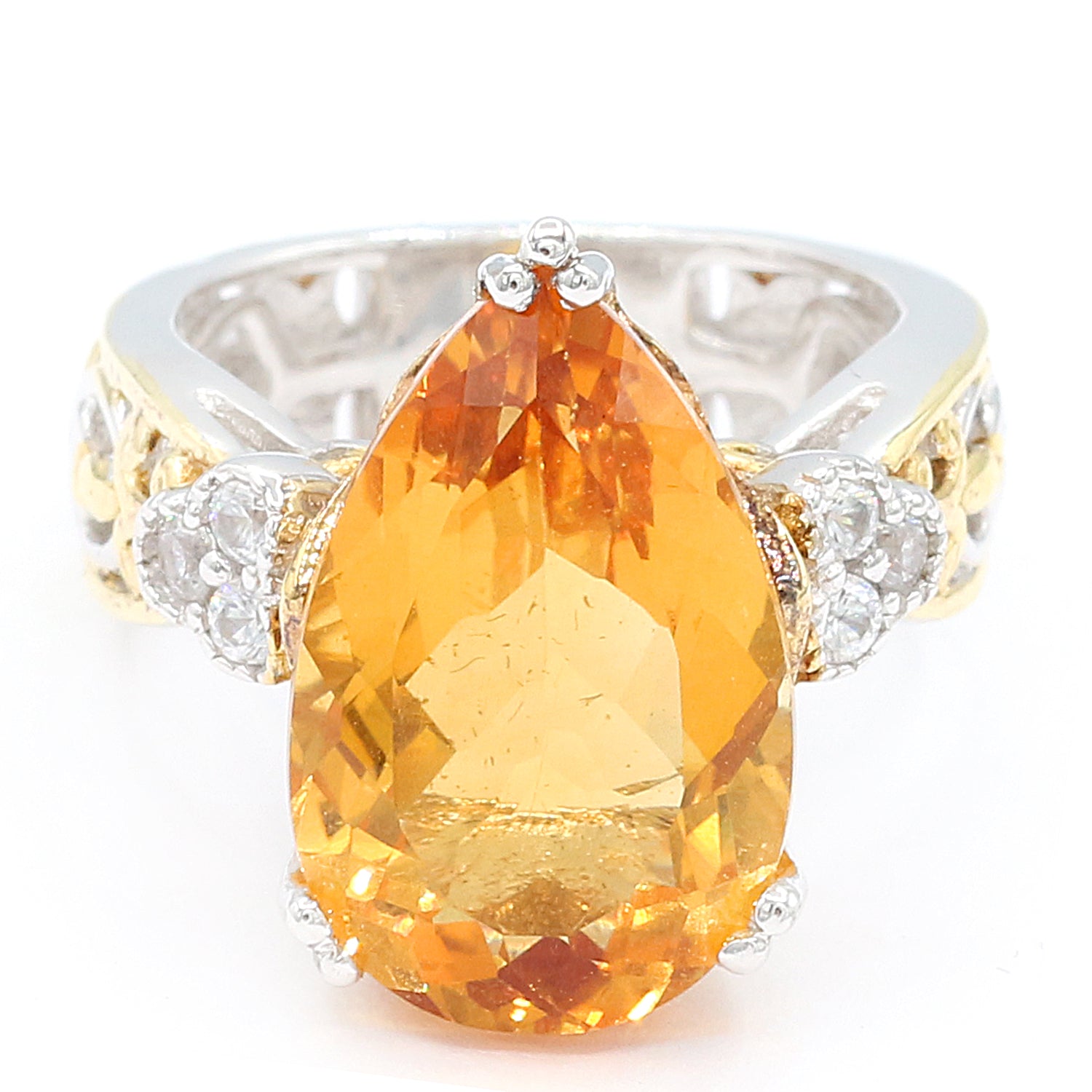 Gems en Vogue 10.36ctw Pearshaped Citrine & White Zircon Ring