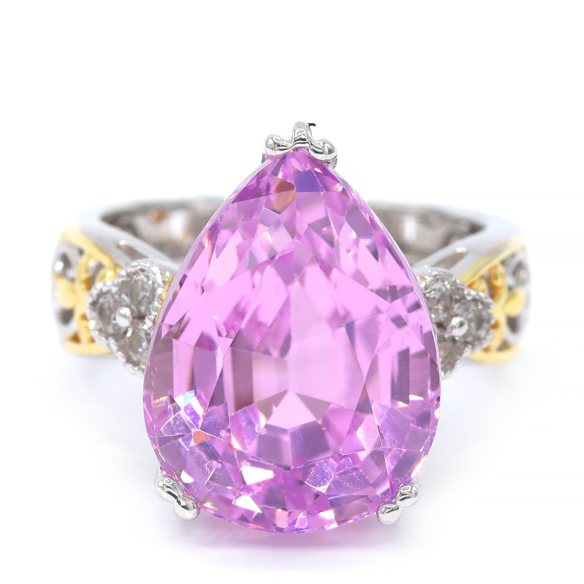 Gems en Vogue One-of-a-Kind 24K Palladium Silver 16.18ctw Pink Kunzite & White Zircon Ring