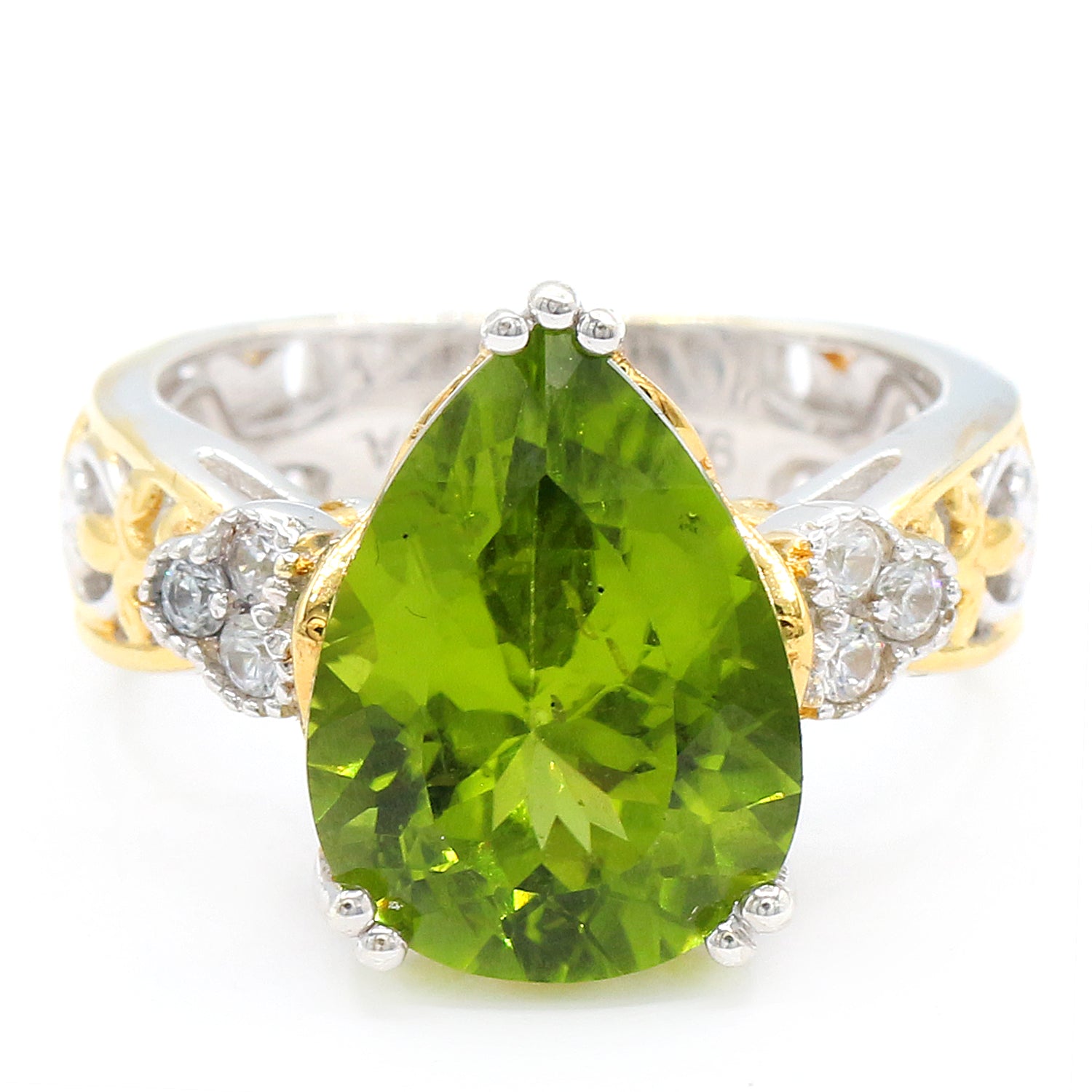 Gems en Vogue One-of-a-kind 7.89ctw Pearshaped Peridot & White Zircon Ring
