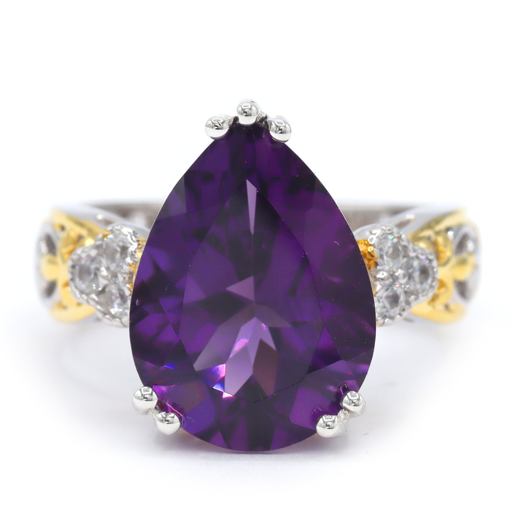 Gems en Vogue One-of-a-Kind 24K Palladium Silver 8.56ctw Namibian Amethyst & White Zircon Ring