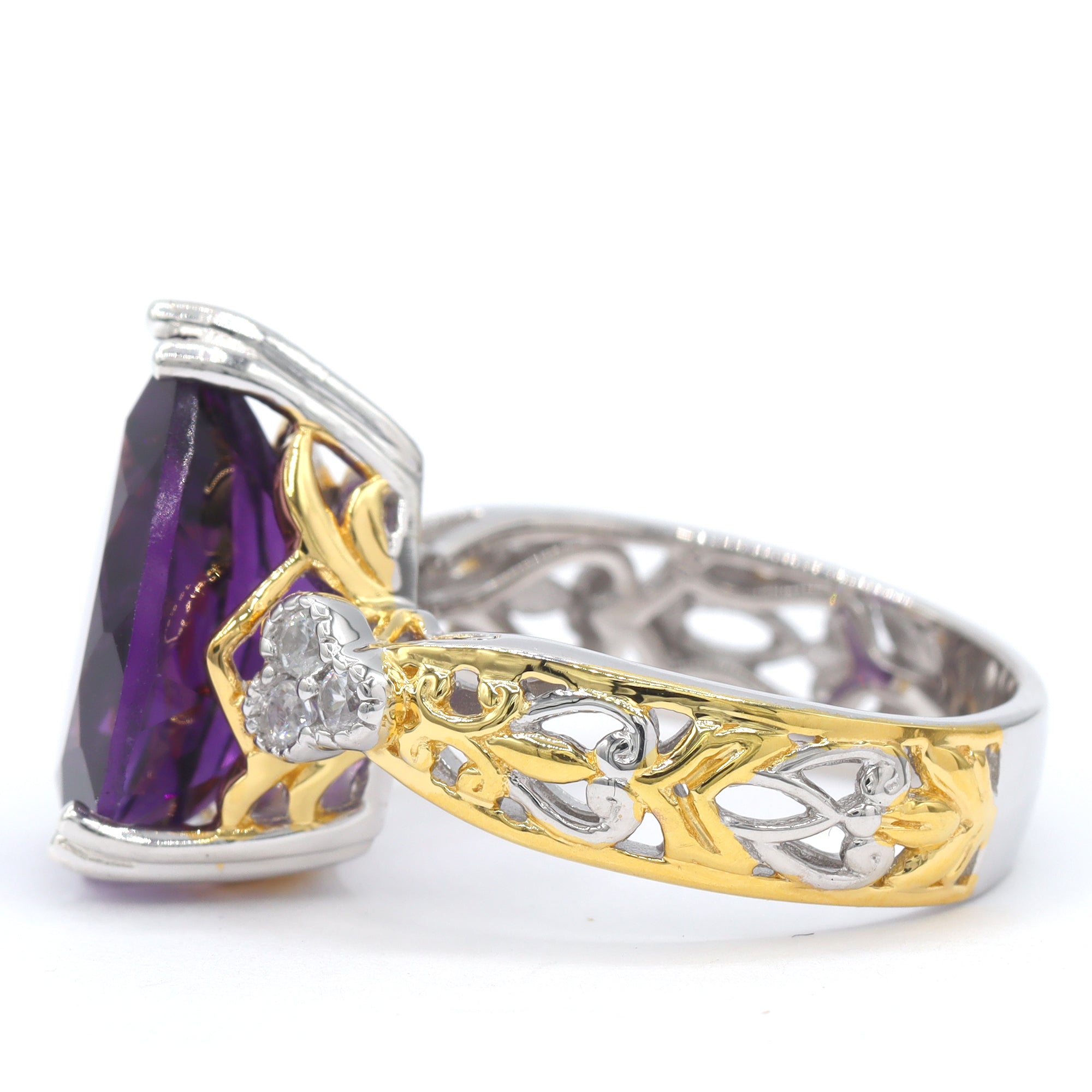 Gems en Vogue One-of-a-Kind 24K Palladium Silver 8.56ctw Namibian Amethyst & White Zircon Ring