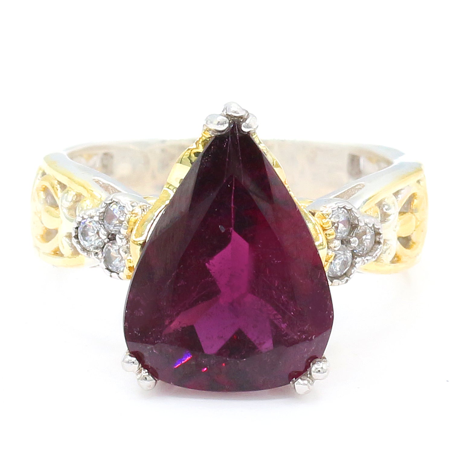 Limited Edition Gems en Vogue Luxe One-of-a-Kind 6.84ctw Rubellite & White Zircon Ring