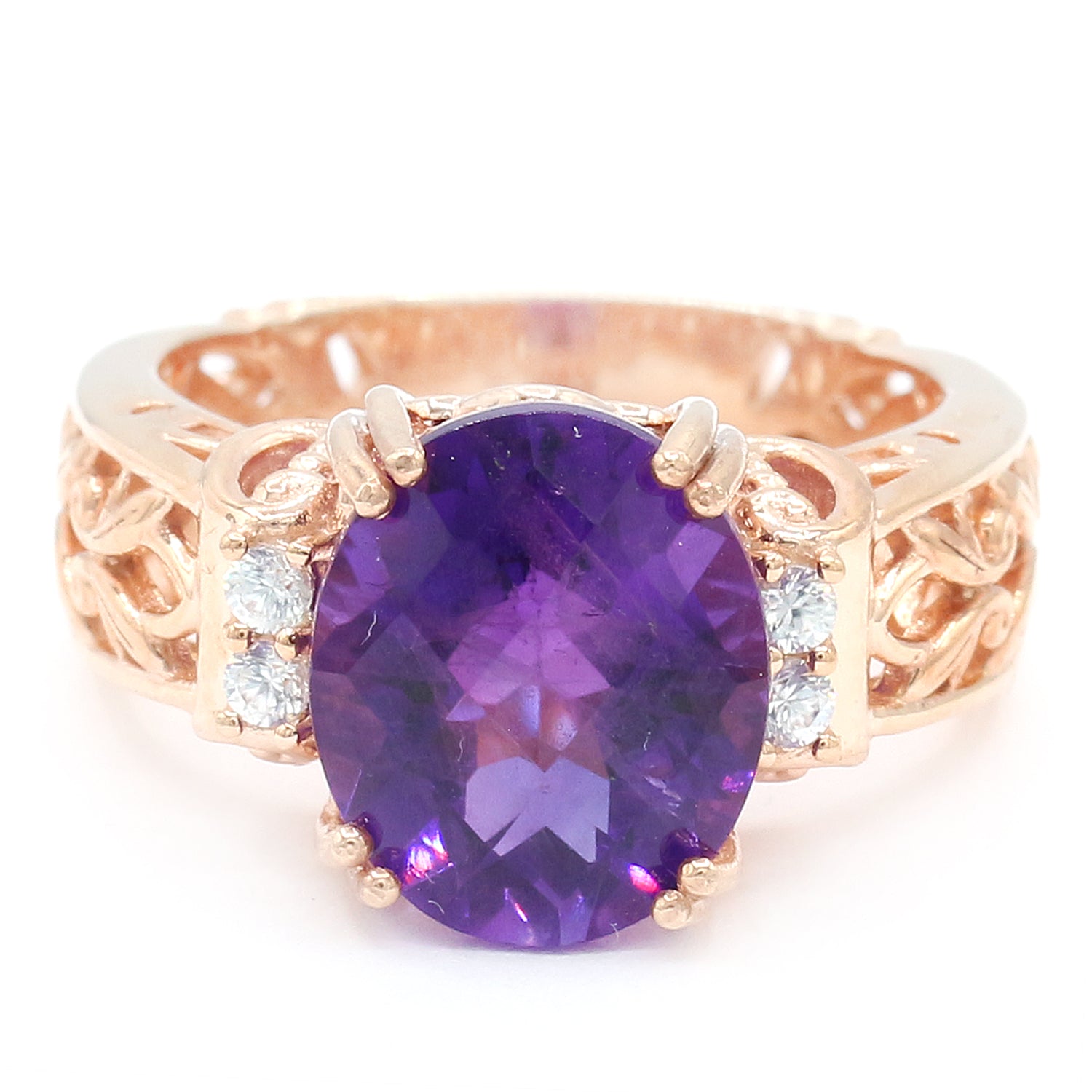 Gems en Vogue 4.86ctw Amethyst & White Zircon Ring