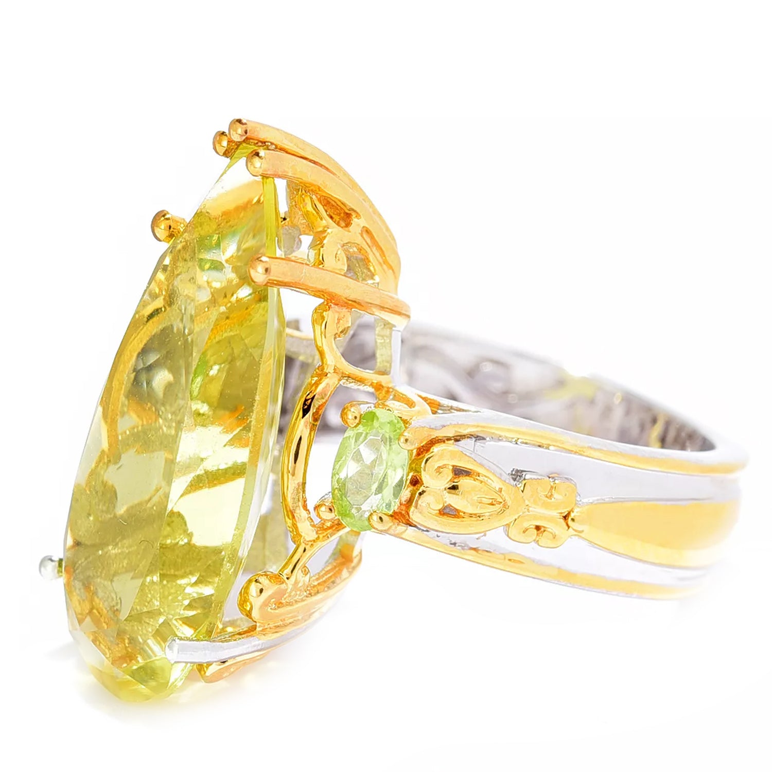 Gems en Vogue 9.67ctw Pearshaped Ouro Verde & Peridot Ring