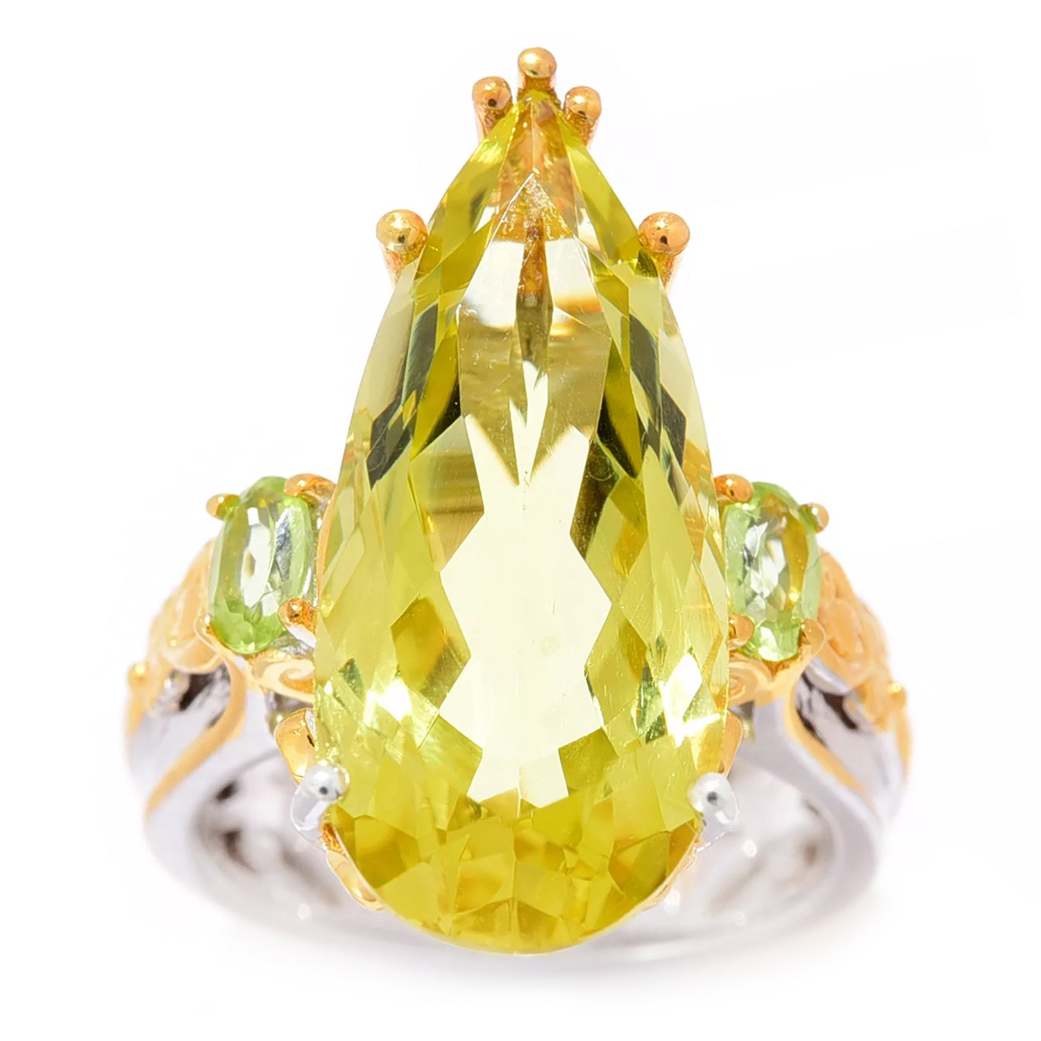 Gems en Vogue 9.67ctw Pearshaped Ouro Verde & Peridot Ring