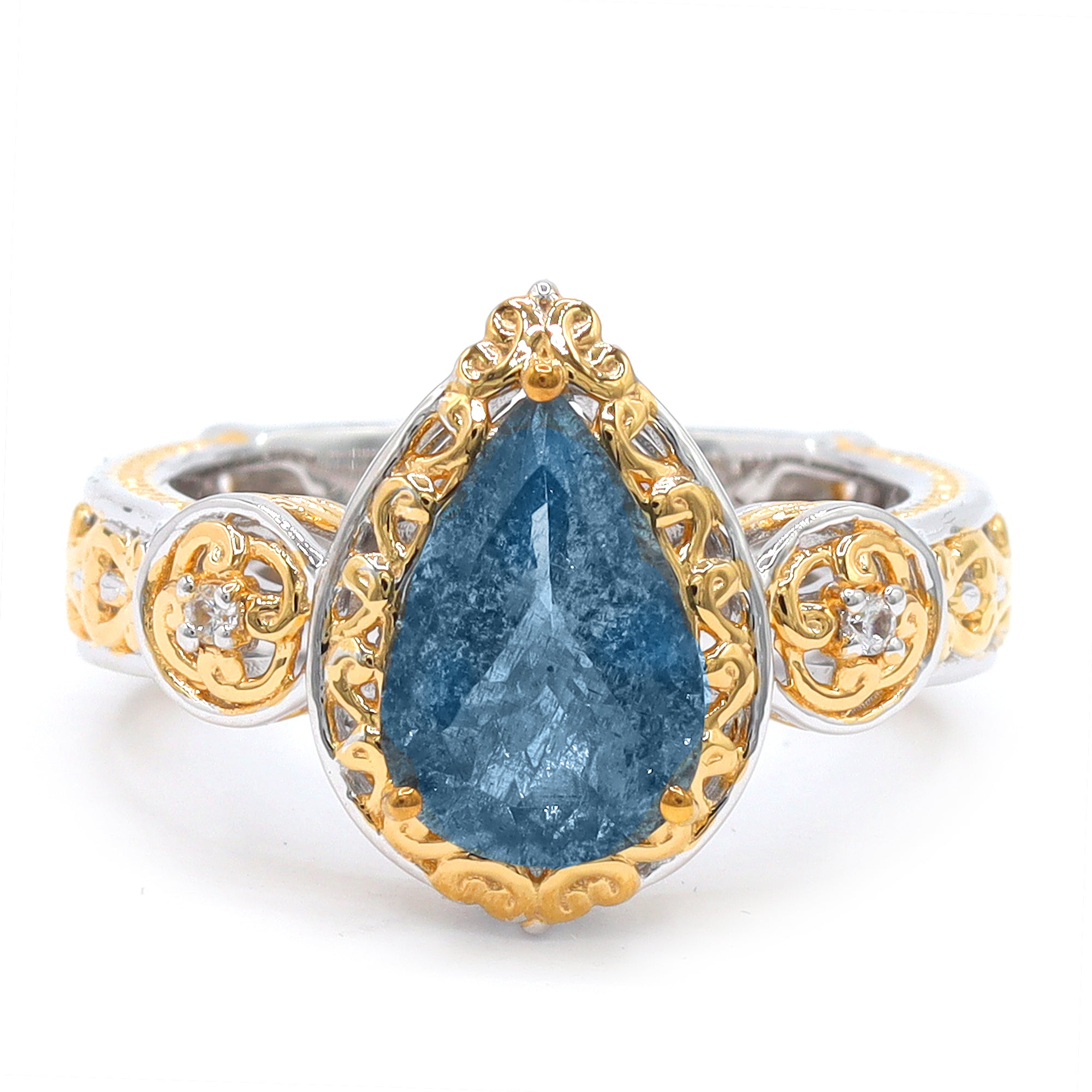 Gems en Vogue One-of-a-Kind 24K Palladium Silver 2.37ctw Tanzanian Aquamarine & White Zircon Ring